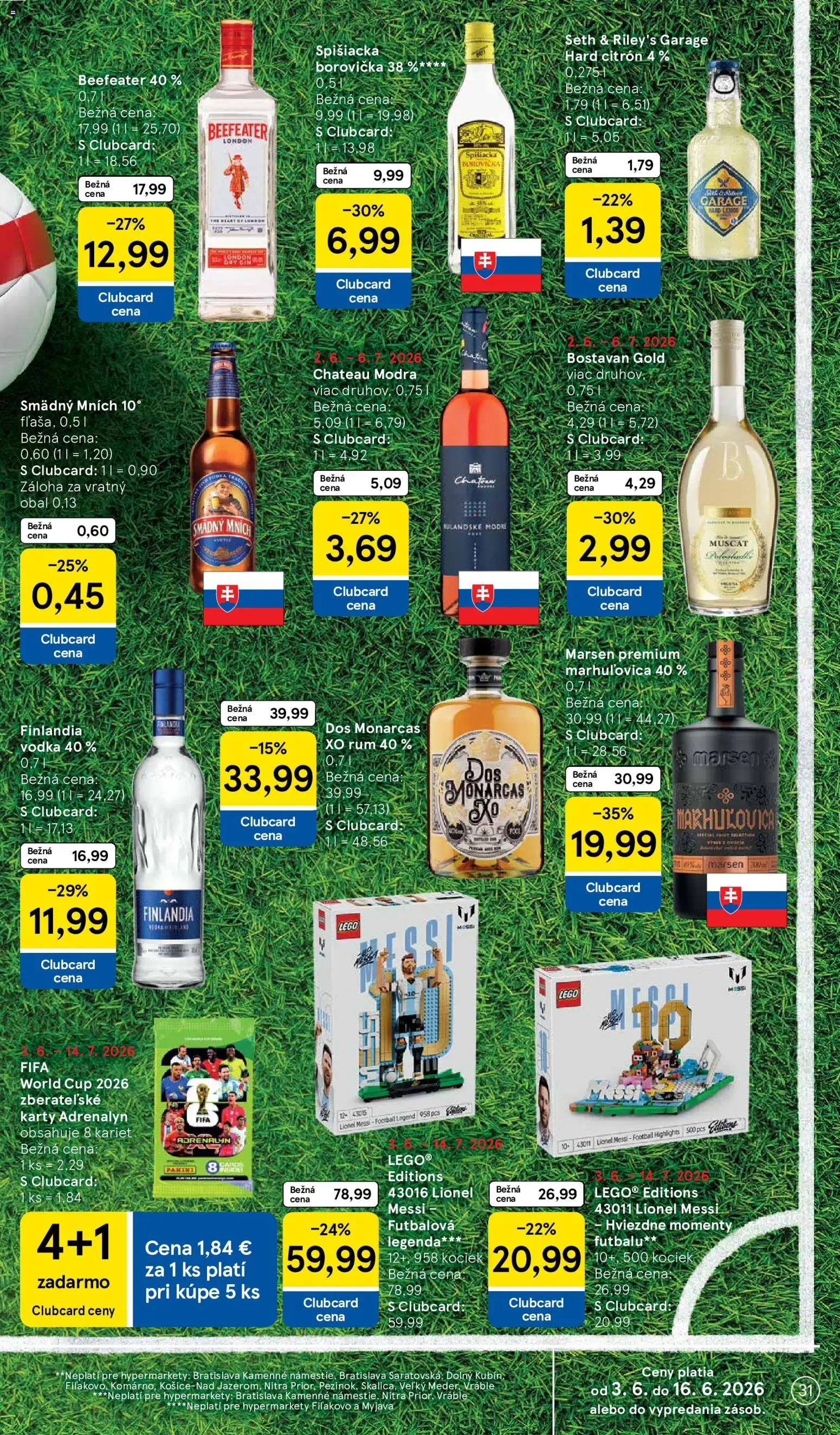 Nové Tesco akcie – leták je platný od 03.06.2026 | Strana: 31 | Produkty: LEGO, Gin, Vodka, Finlandia