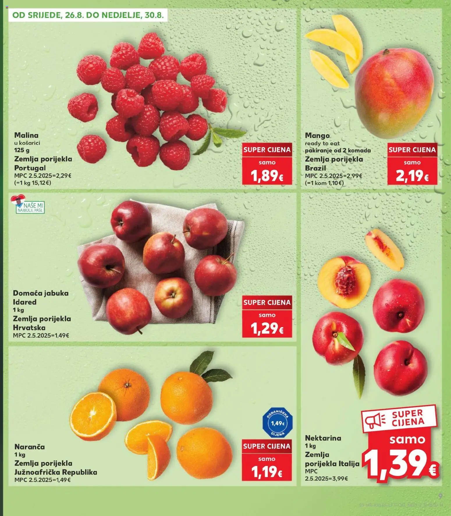 Kaufland HR akciós ujság - amely érvényes a következő dátumtól: 2026.08.26. | Oldal: 9 | Termékek: Mangó