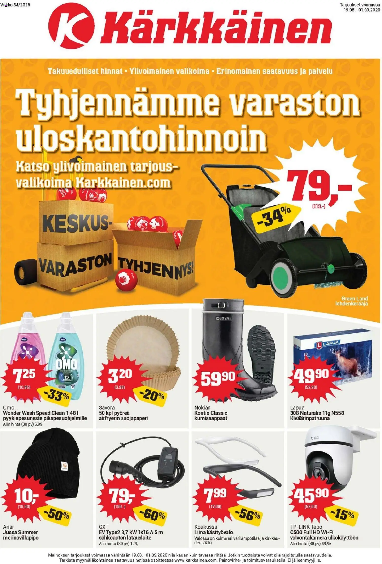 Kärkkäinen tarjoukset – voimassa 19/08/2026 alkaen | Sivu: 1 | Tuotteet: Valvontakamera, Kumisaappaat