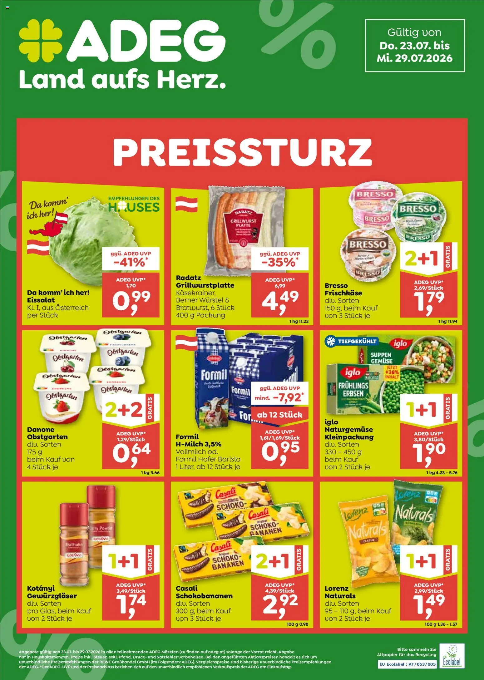 ADEG Flugblatt gültig ab 23.07.2026 | Seite: 1 | Produkte: Gemüse, Erbsen, Bananen
