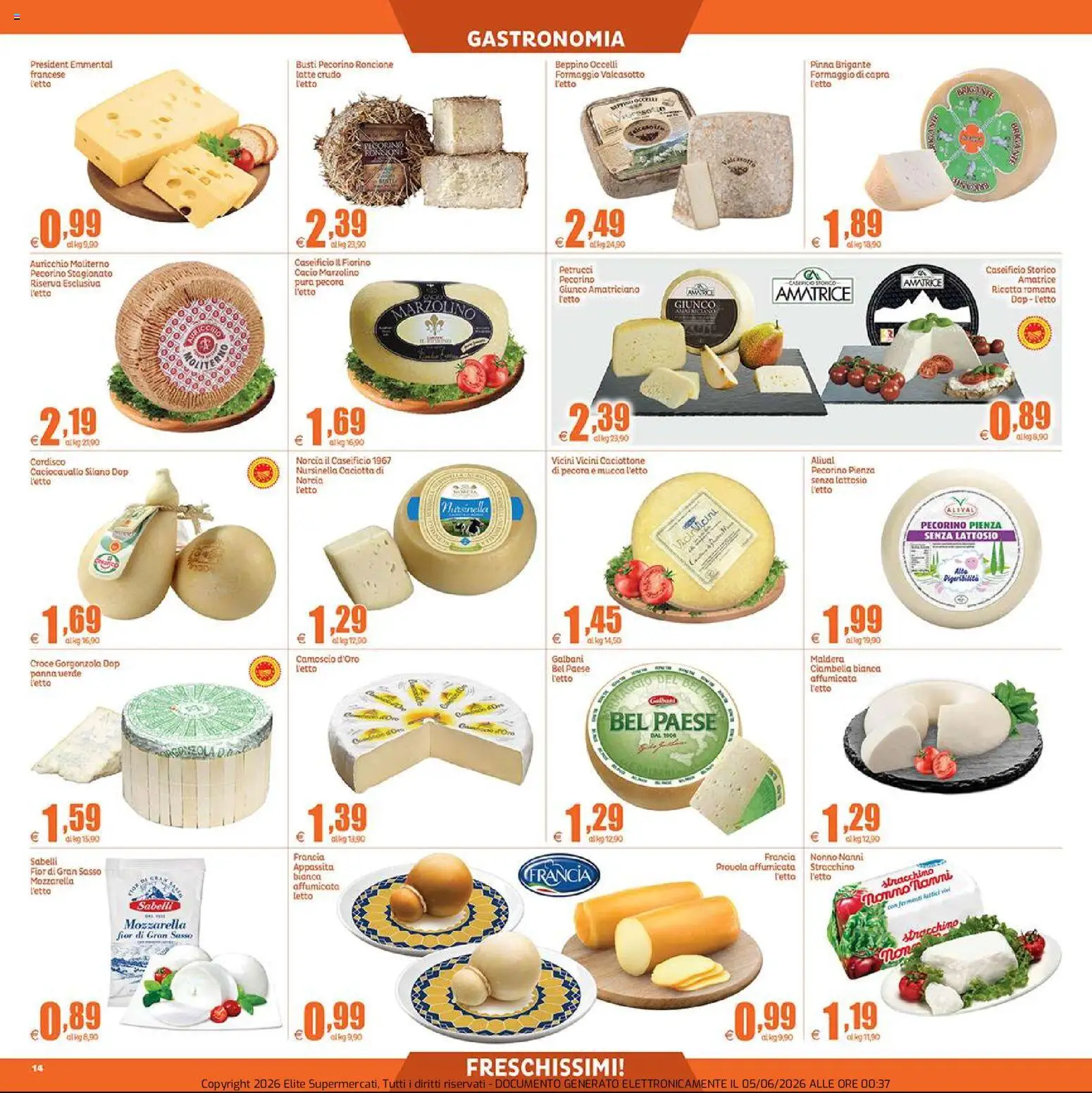 Volantino Elite Supermercati del 05.06.2026 | Pagina: 14 | Prodotti: Panna, Formaggio, Provola, Emmental