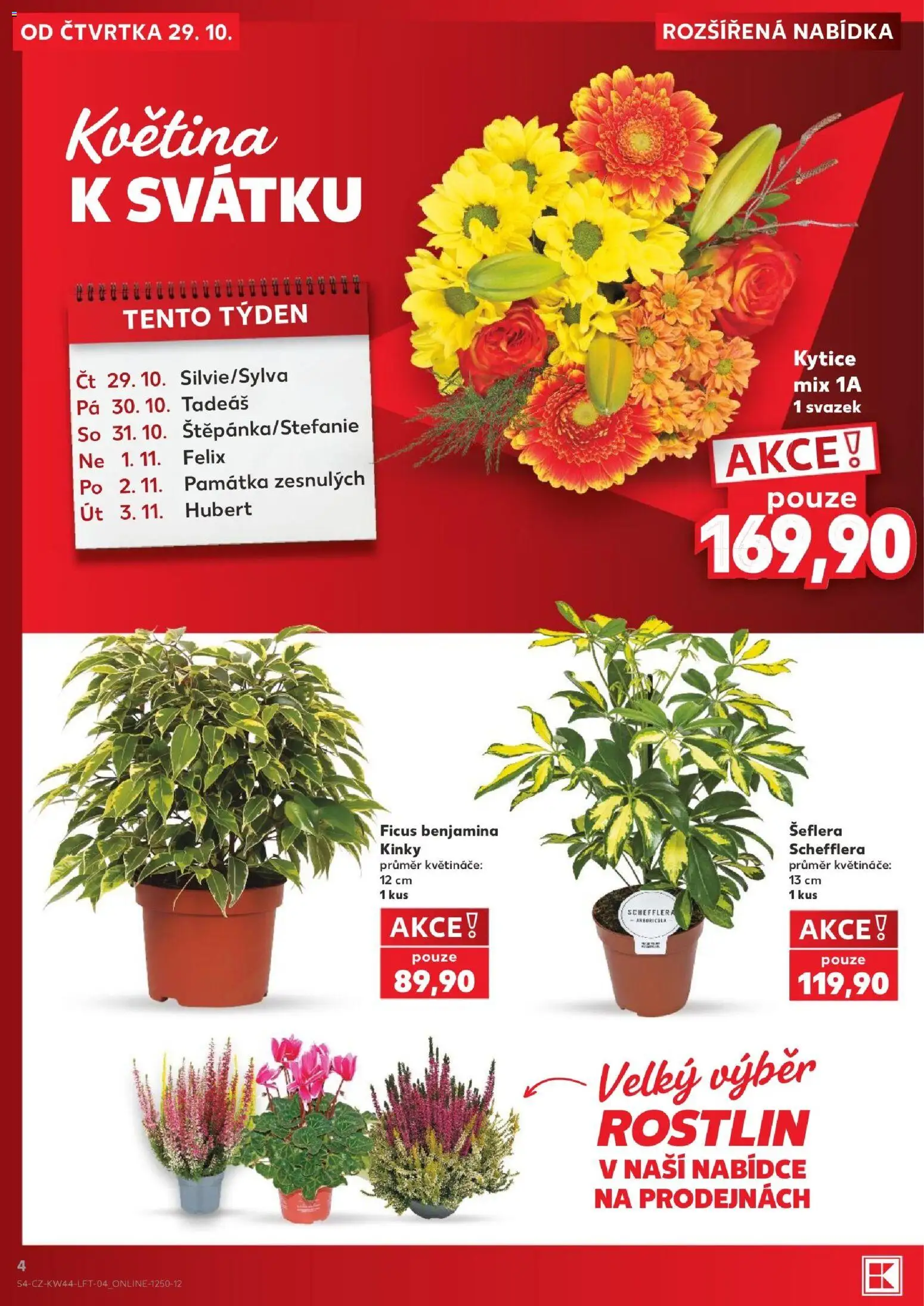 Kaufland leták - Brno od 29.10.2026 | Strana: 4 | Produkty: Felix, Květináče, Kytice