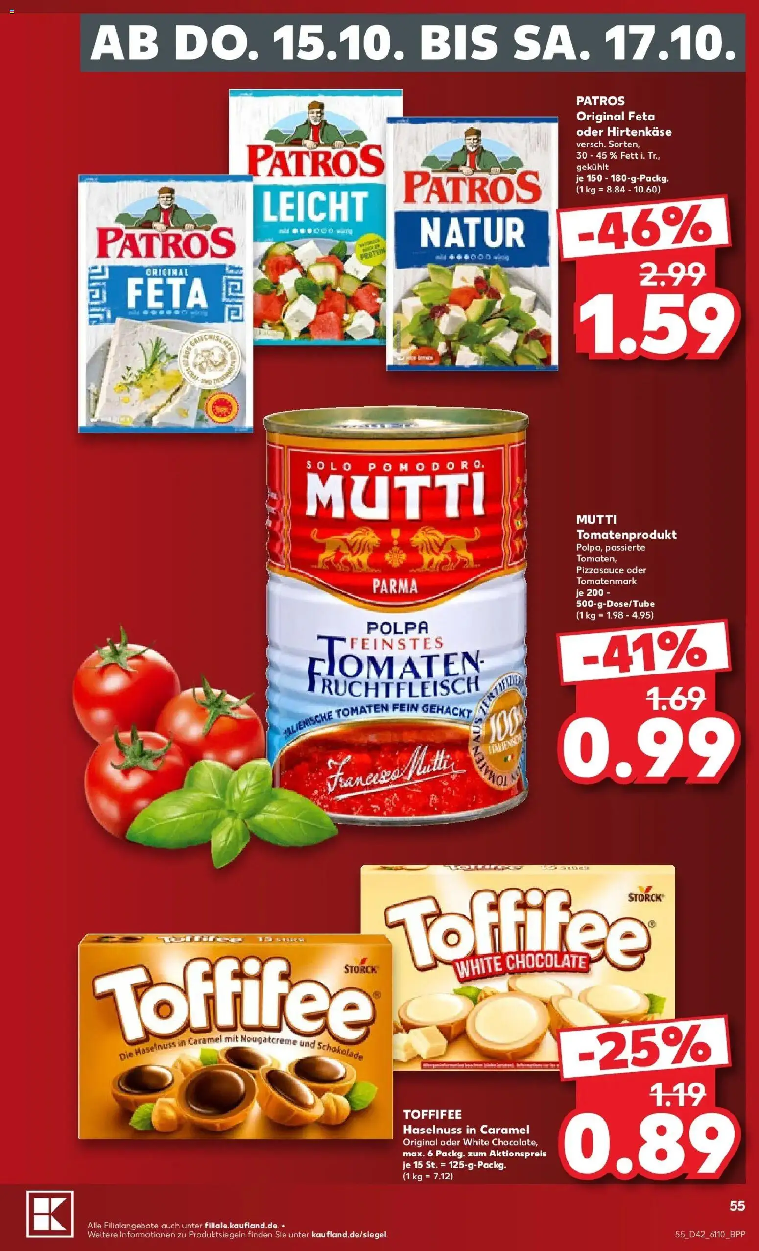 Prospekt Kaufland ab 12.10.2026 » Angebote Online zum Blättern | Seite: 59 | Produkte: Feta, Schokolade, Tomaten, Toffifee