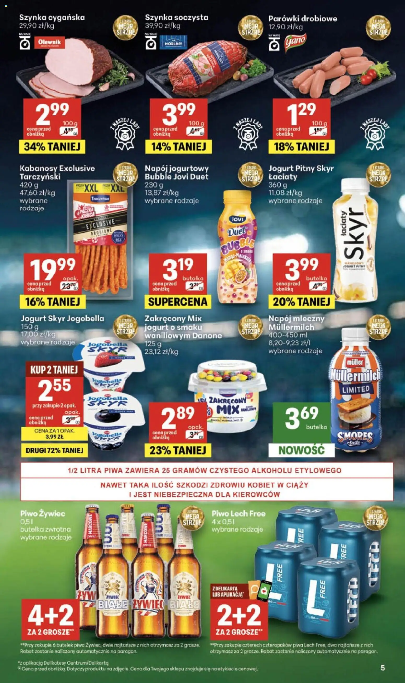 Delikatesy Centrum gazetka od 16.07.2026 | Strona: 5 | Produkty: Lech, Parówki, Napój mleczny, Piwo