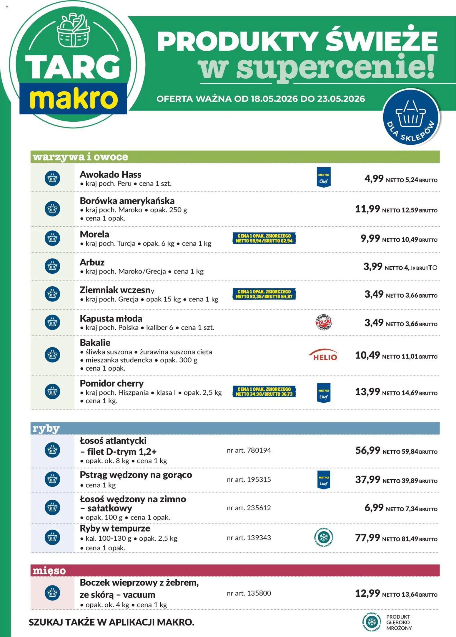 Makro gazetka - Oferta świeża w super cenach od 18.05.2026 | Strona: 6 | Produkty: Boczek wieprzowy, Ryby, Awokado, Owoce