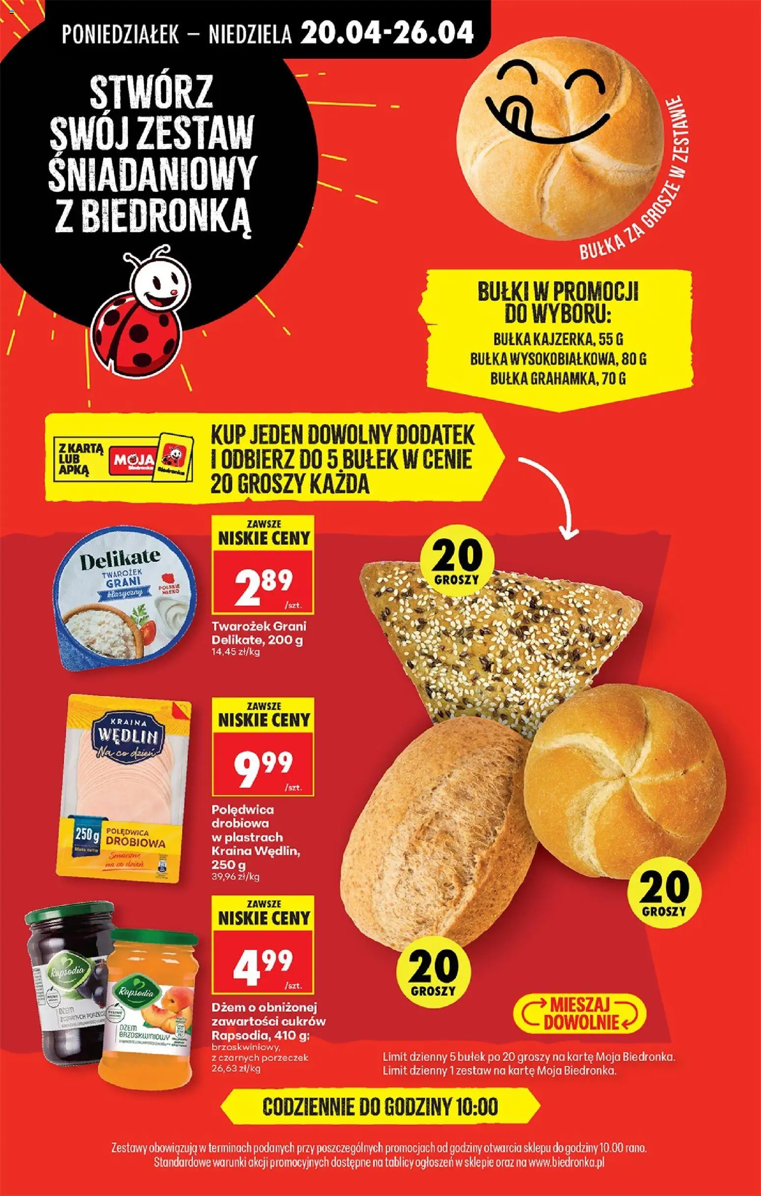 Biedronka gazetka od poniedziałku od 20.04.2026 | Strona: 58 | Produkty: Twarożek Grani, Karta, Bułka, Twarożek