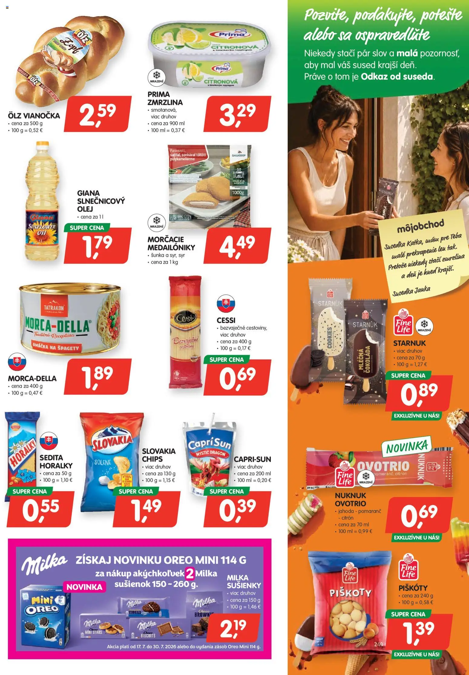Nové Môj obchod akcie – leták je platný od 17.07.2026 | Strana: 3 | Produkty: Zmrzlina, Slnečnicový olej, Omáčka, Horálky