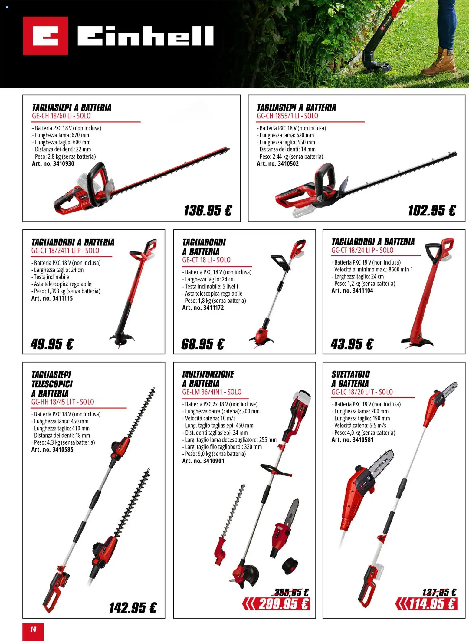 Volantino Einhell del 01/10/2026 | Pagina: 14 | Prodotti: Taglio, Decespugliatore, Tagliabordi a batteria, Batteria