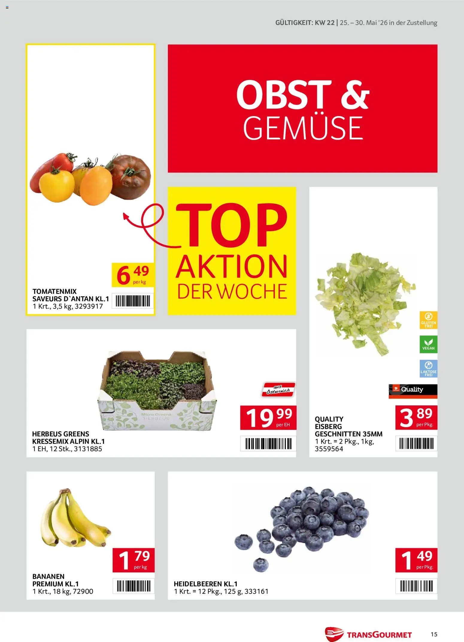 Transgourmet Zustellaktion gültig ab 25.05.2026 | Seite: 15 | Produkte: Gemüse, Obst, Bananen