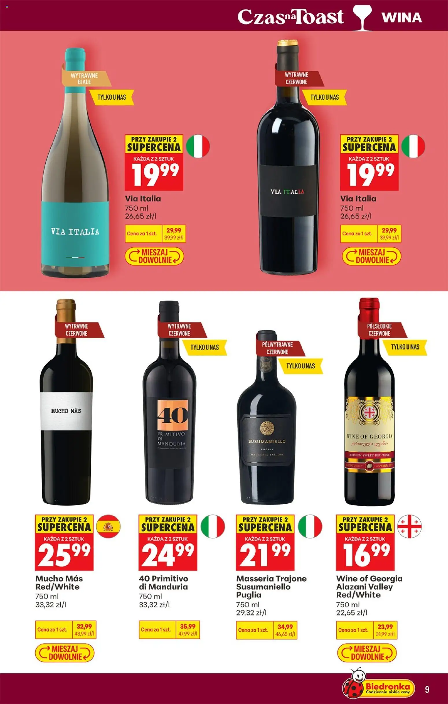 Biedronka gazetka - Czas na toast od 29.06.2026 | Strona: 9 | Produkty: Primitivo Di Manduria, Alazani Valley
