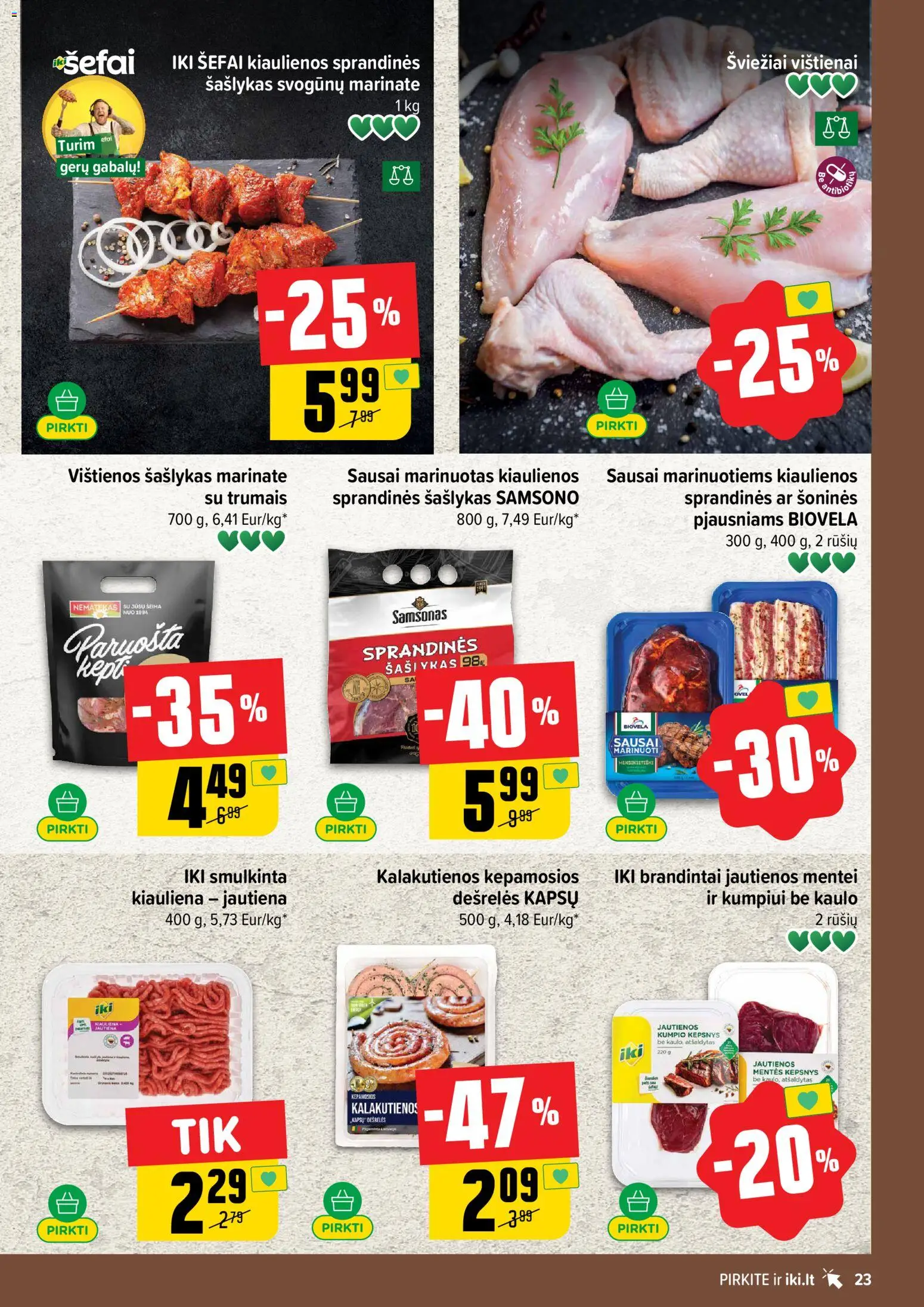 IKI akcijos nuo 08.06.2026 | Puslapis: 23 | Prekių: Kiaulienos, Dešrelės, Kiauliena, Jautiena