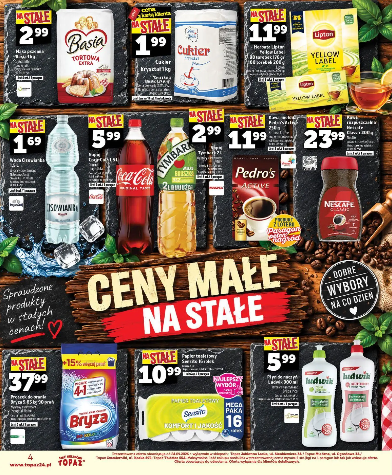Topaz gazetka - Ceny małe na stałe od 08.10.2026 | Strona: 4 | Produkty: Karta, Cisowianka, Herbata lipton, Woda