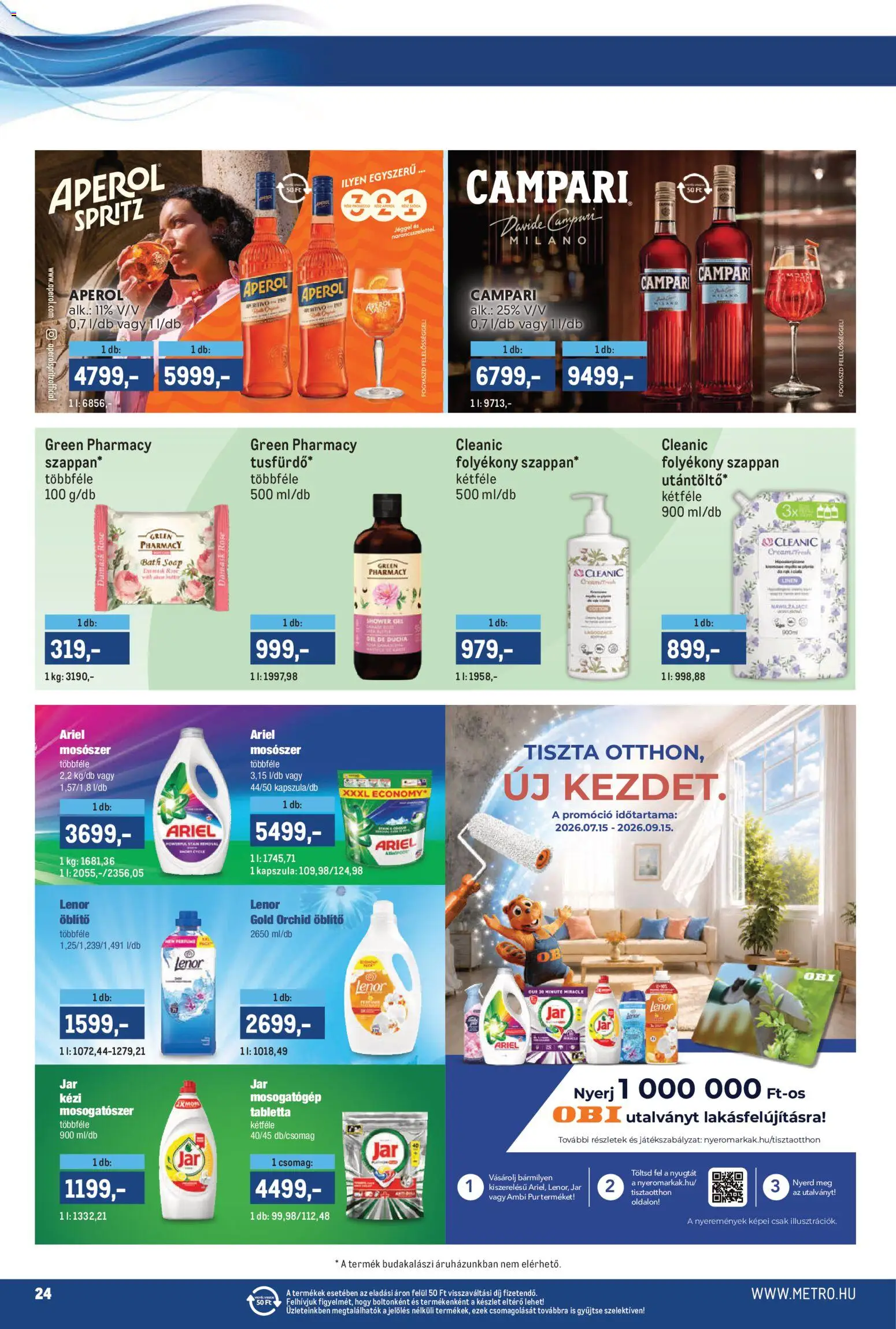 Metro akciós ujság - amely érvényes a következő dátumtól: 2026.08.01. | Oldal: 24 | Termékek: Mosogatógép, Campari, Mosószer, Só