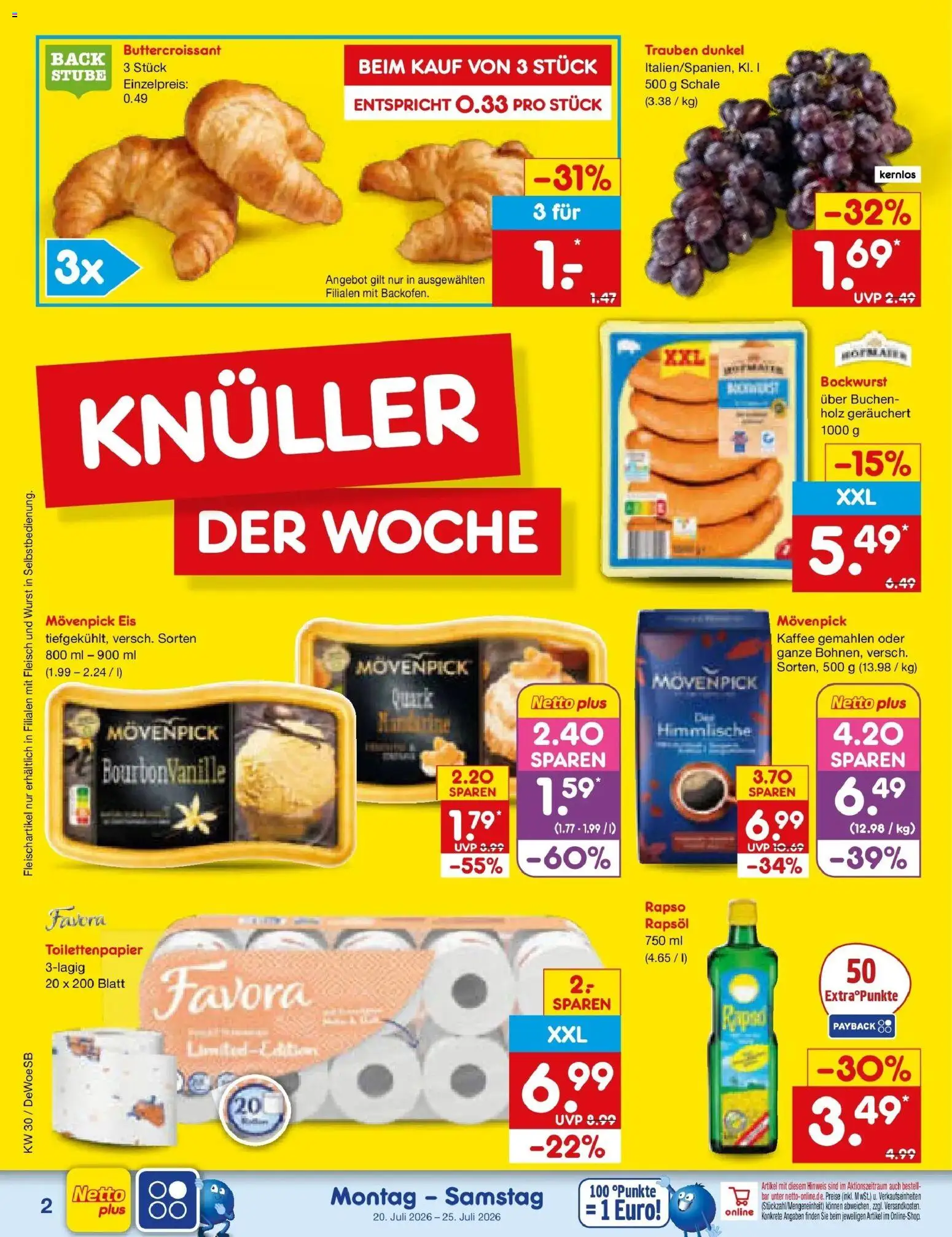 Netto Marken-Discount Prospekt Thierhaupten – gültig ab 20.07.2026 | Seite: 2 | Produkte: Quark, Kaffee, Rapsöl, Toilettenpapier
