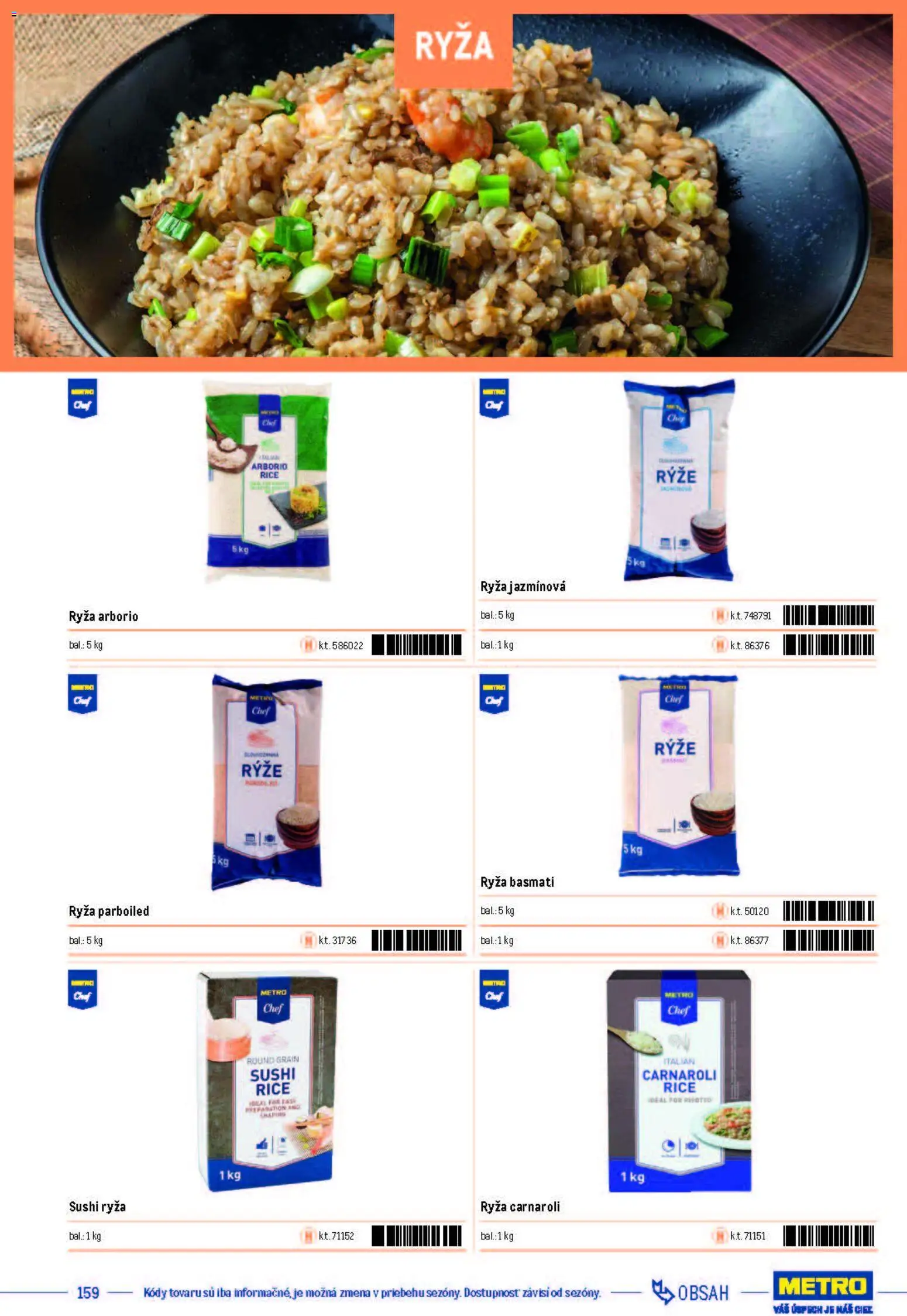 Nové Metro akcie – leták je platný od 05.12.2025 | Strana: 159 | Produkty: Ryža, Sushi