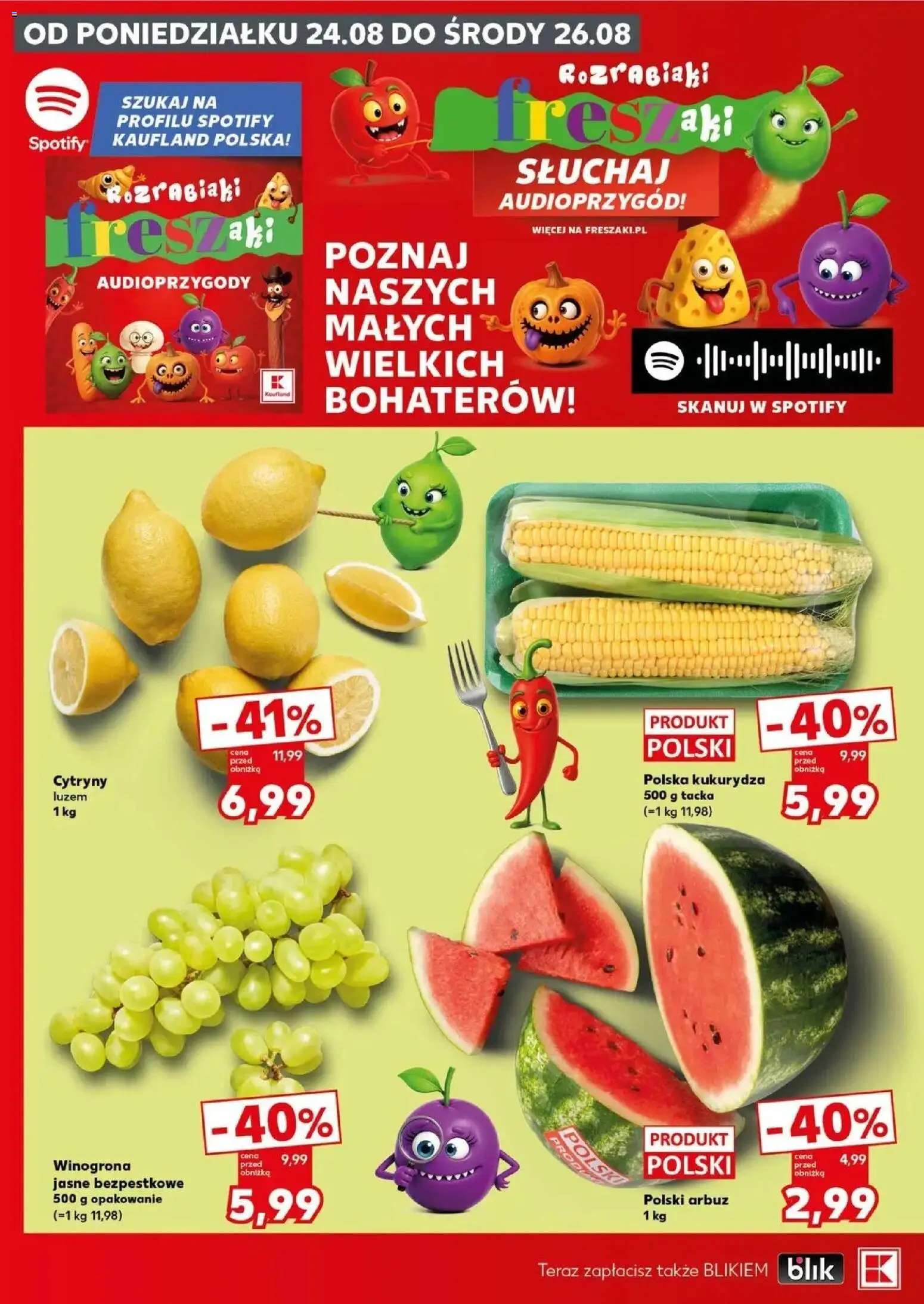 Kaufland gazetka - Mocny start od 24.08.2026 - od jutra PDF | Strona: 2 | Produkty: Arbuz, Winogrona, Kukurydza, Cytryny