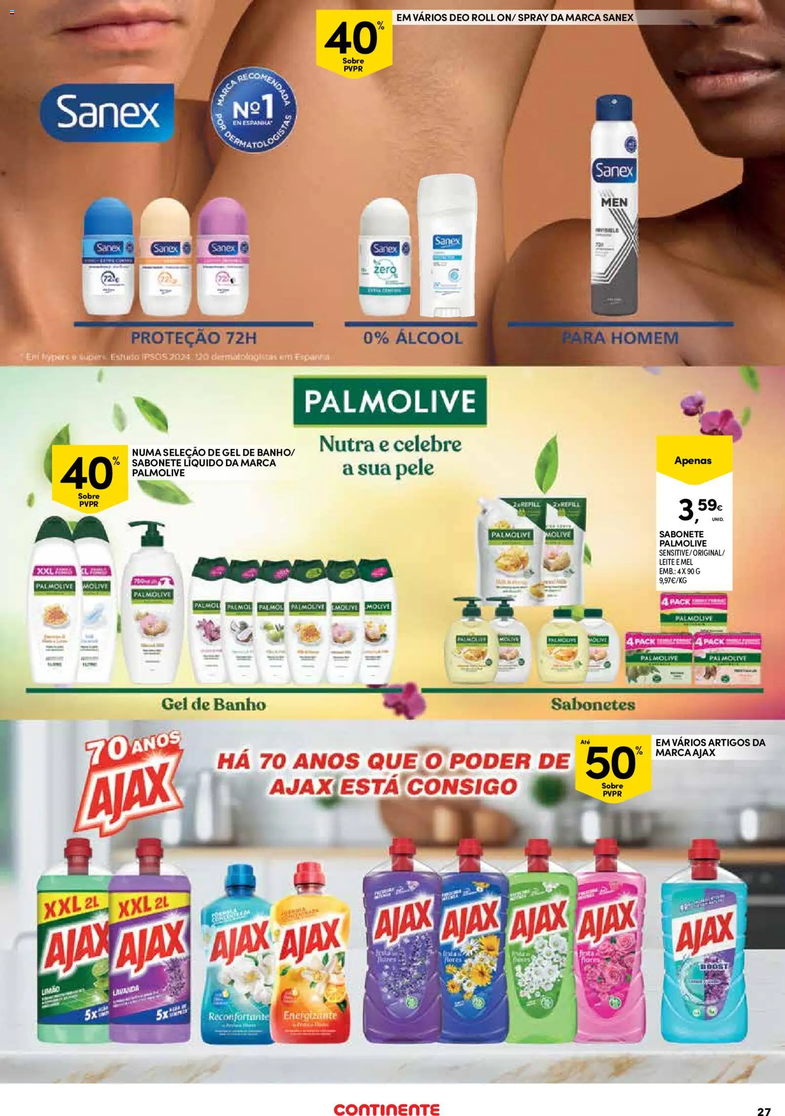 Continente Açores  │ válido de 14.05.2026 | Página: 27 | Produtos: Sabonete líquido, Sabonete, Leite, Banho
