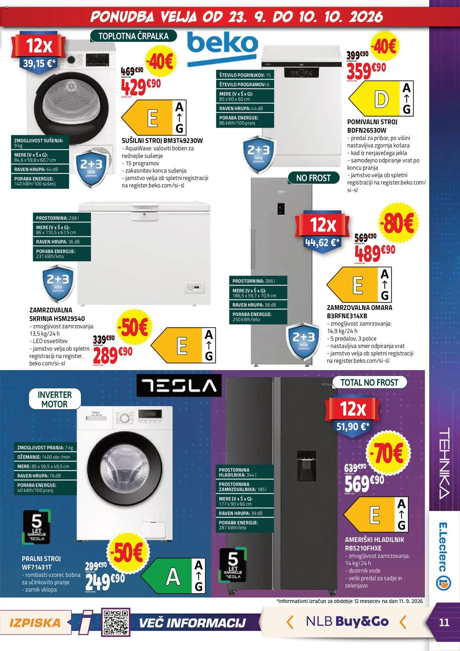 Novi E.leclerc katalog ponudbe – veljaven od 23.09.2026 | Stran: 11 | Izdelki: Črpalka, Hladilnik, Susilni stroj, Sadje