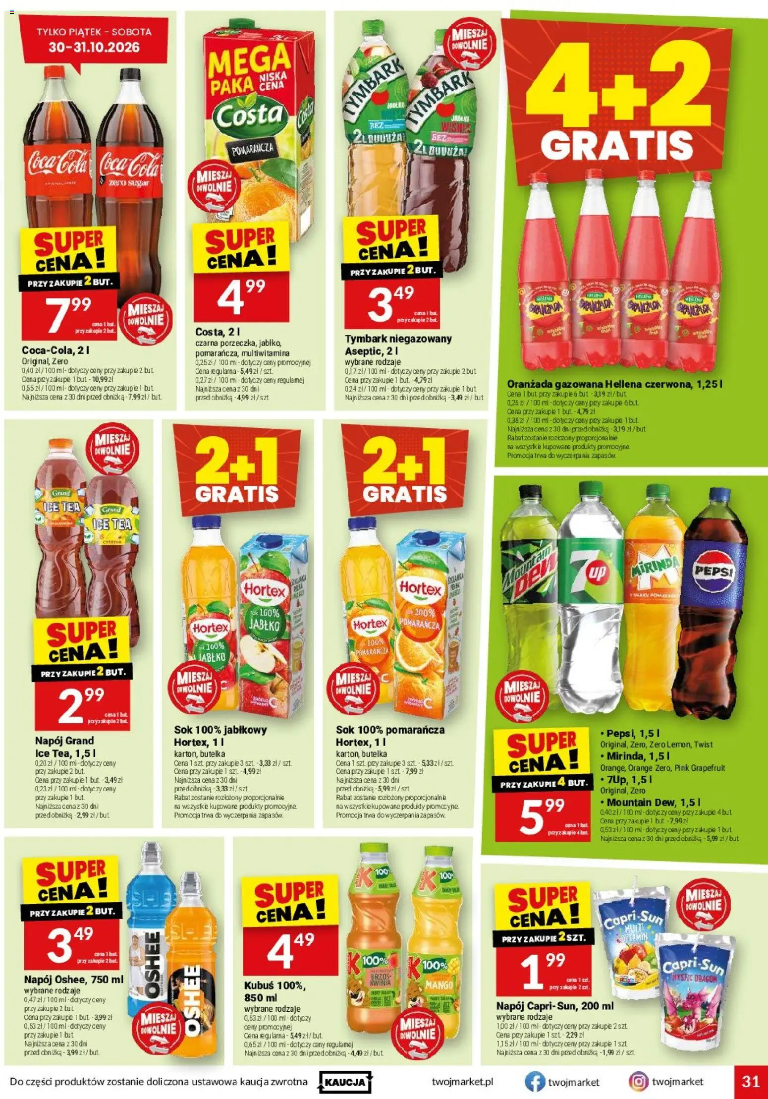 Twój Market gazetka od 28.10.2026 | Strona: 31 | Produkty: Mango, Kubuś, Pepsi, Oshee
