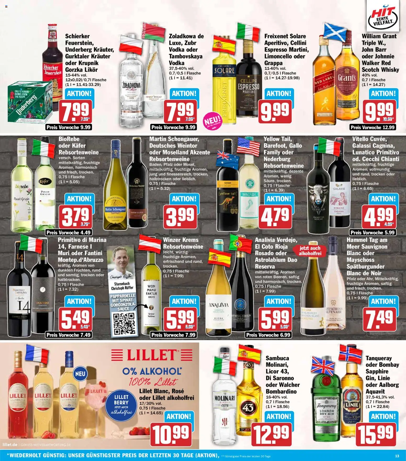 HIT Prospekt – gültig ab 06.07.2026 | Seite: 13 | Produkte: Sambuca, Limoncello, Wein, Underberg