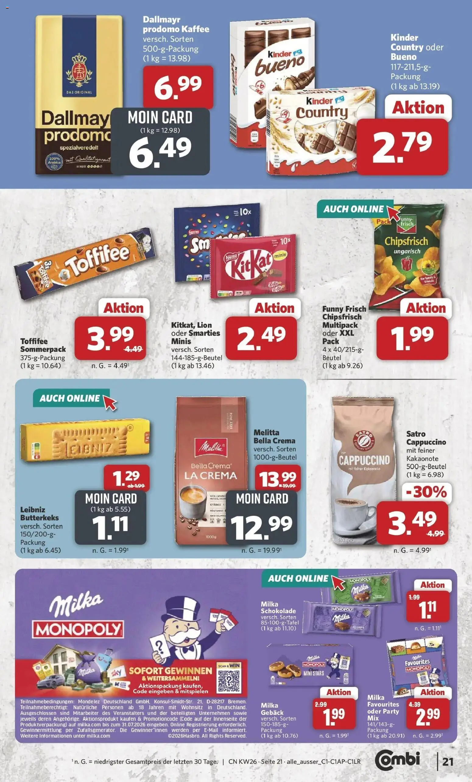 Combi Prospekt Celle – gültig ab 22.06.2026 | Seite: 26 | Produkte: Schokolade, Funny frisch, Dallmayr, Toffifee