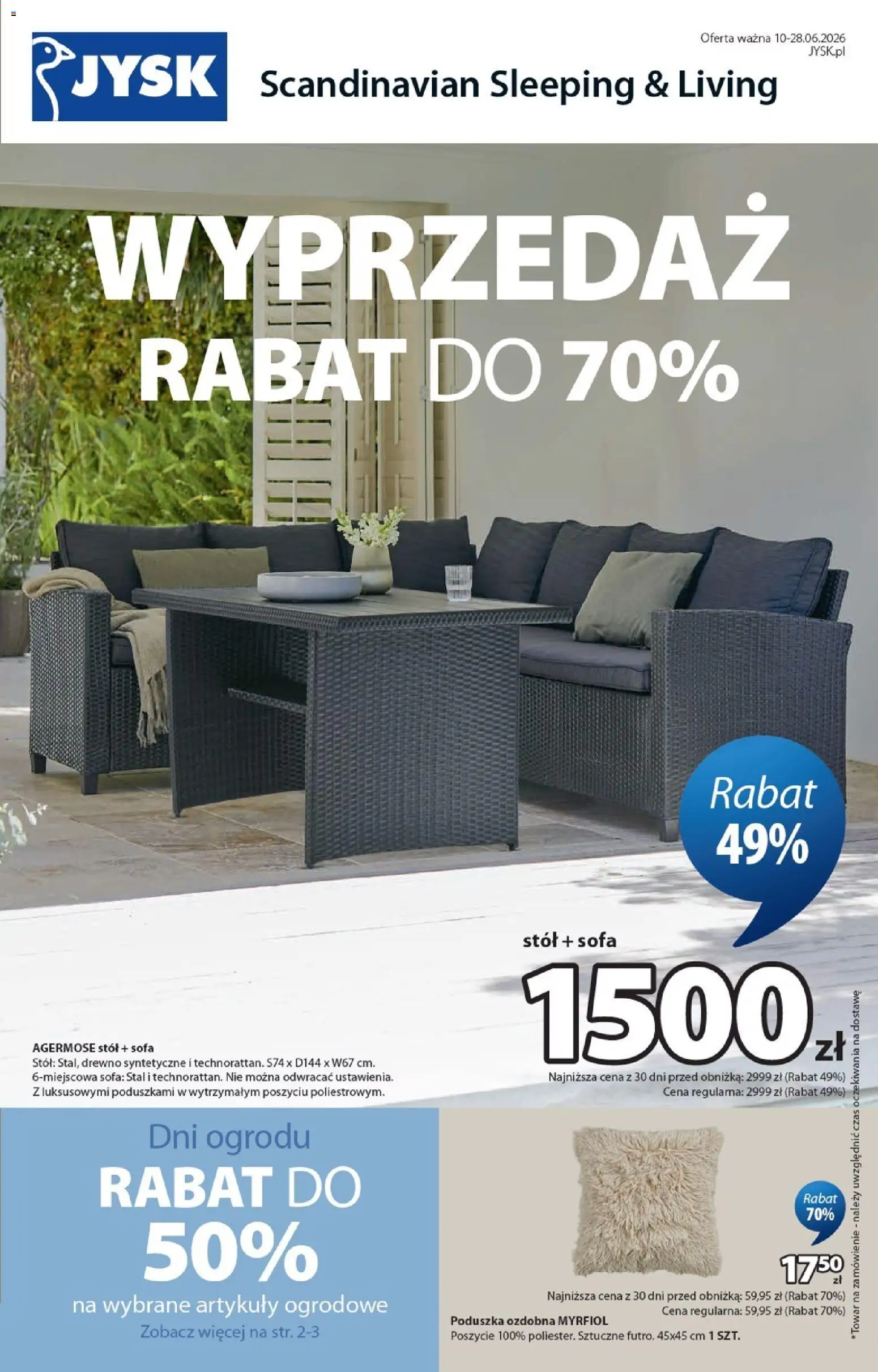 JYSK gazetka od 10.06.2026 | Strona: 1 | Produkty: Poduszka, Sofa, Stół