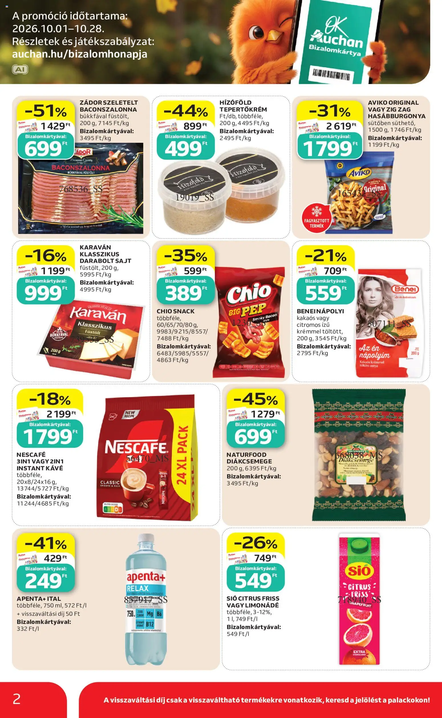 Auchan akciós ujság - amely érvényes a következő dátumtól: 2026.10.08. | Oldal: 2 | Termékek: Ostya, Nescafé, Tepertőkrém, Grapefruit