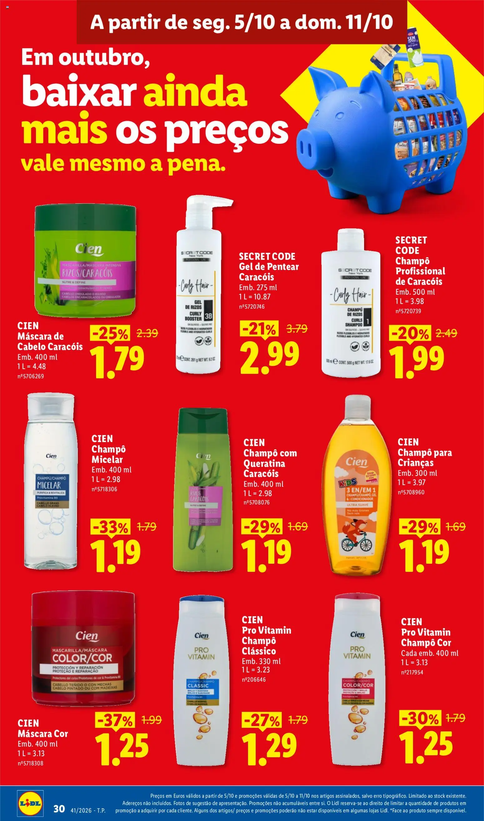 Lidl folheto │ válido de 05/10/2026 | Página: 30 | Produtos: Champô, Shampoo, Condicionador, Máscara de cabelo
