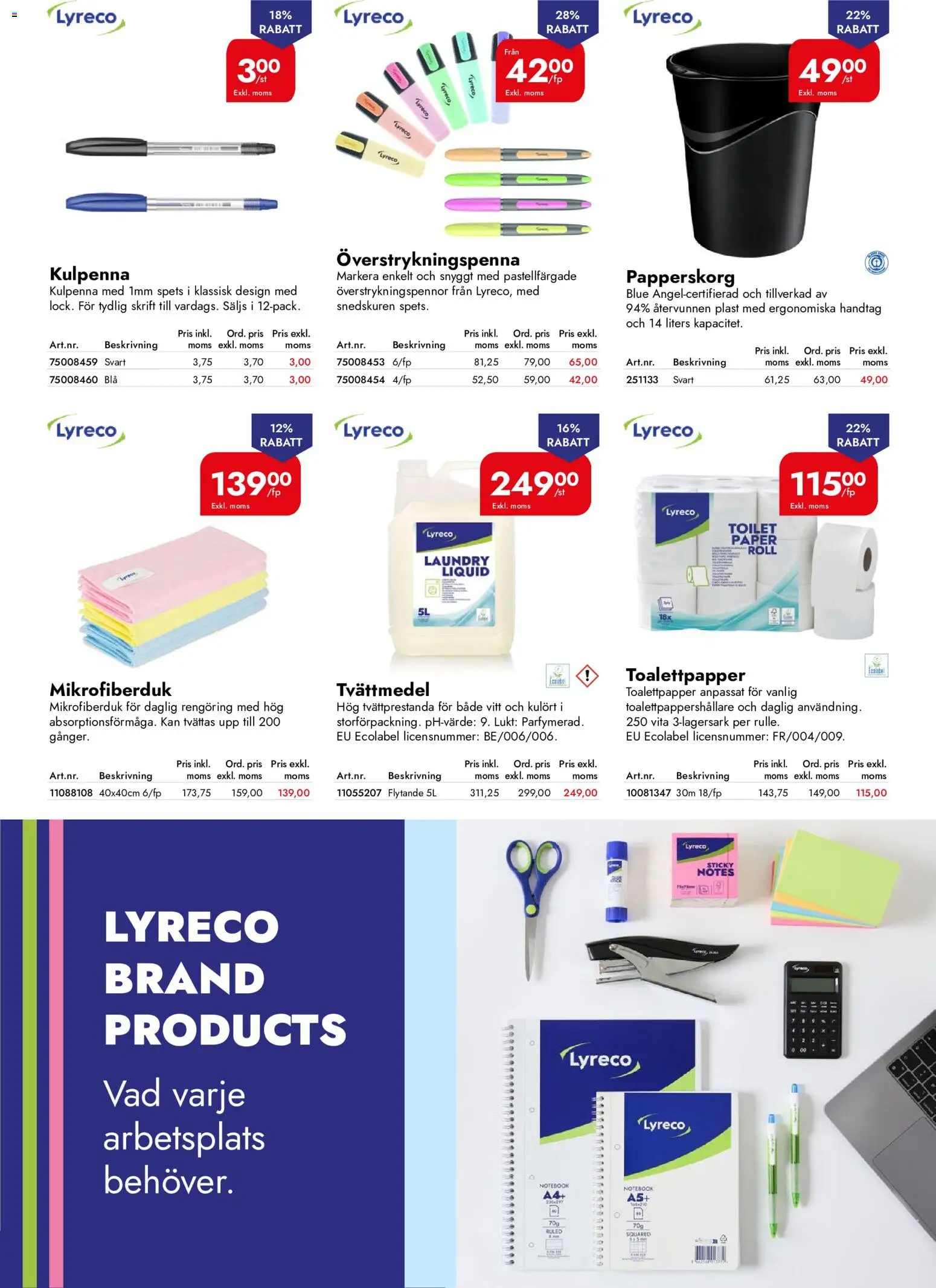 Lyreco reklamblad aktuell från 01/10/2026 | Sida: 6 | Produkter: Tvättmedel, Toalettpapper, Papperskorg, Överstrykningspenna