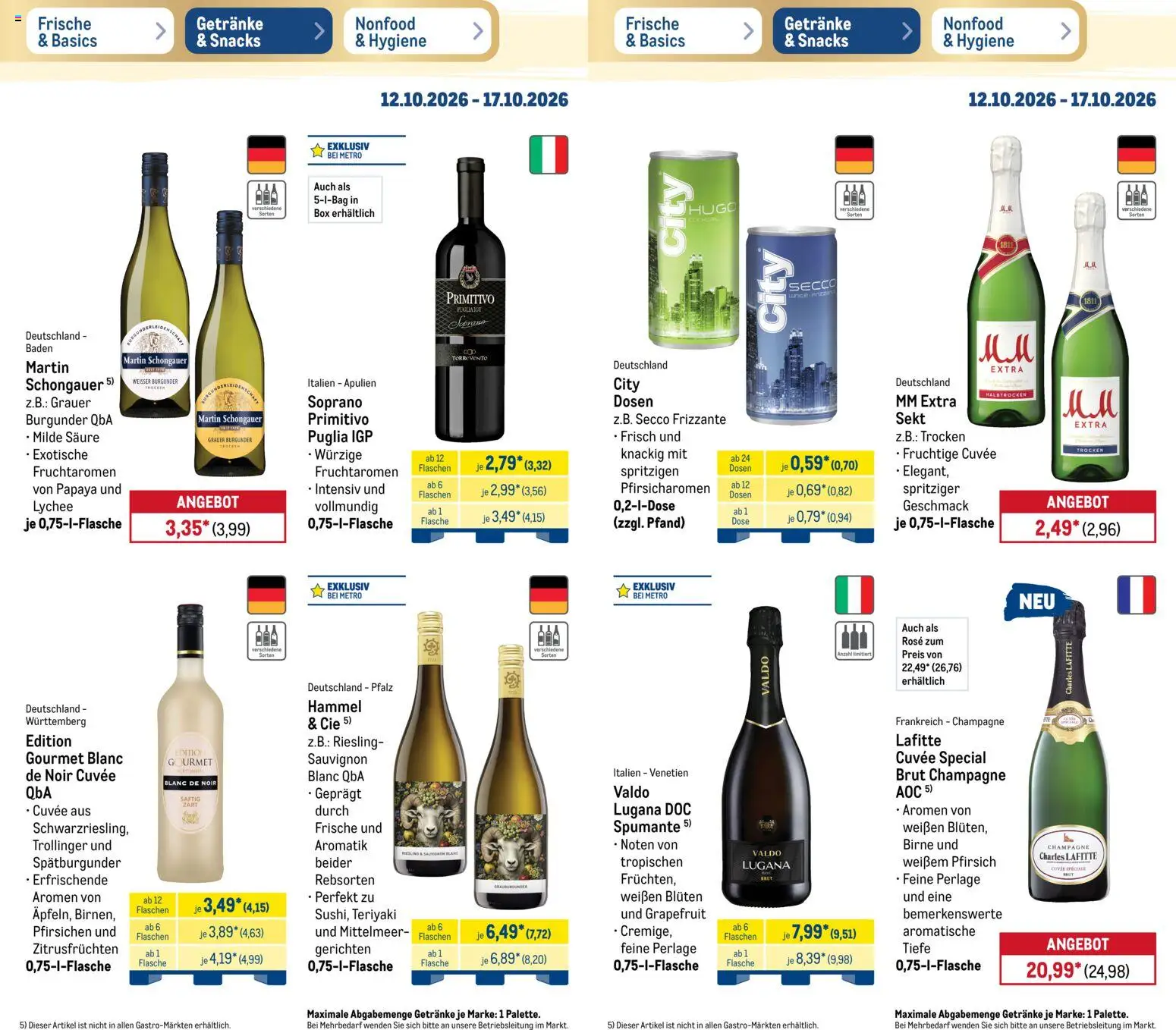 Metro Prospekt – gültig ab 12.10.2026 | Seite: 17 | Produkte: Sekt, Pfirsich, Birne, Hugo