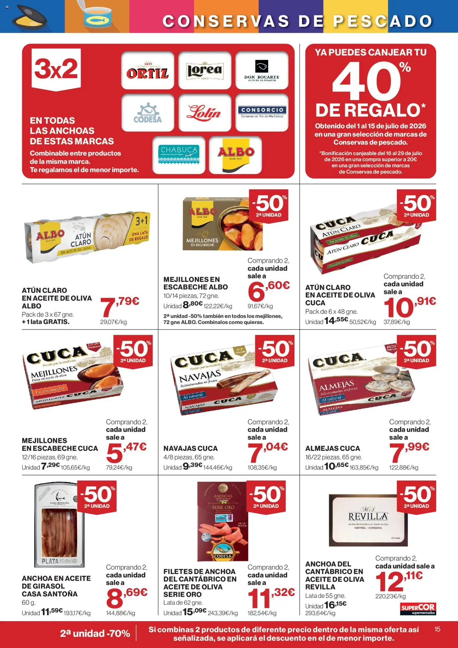 Supercor folleto │ válido desde el 16/07/2026 | Página: 15 | Productos: Pescado, Aceite de oliva, Anchoa, Atún claro