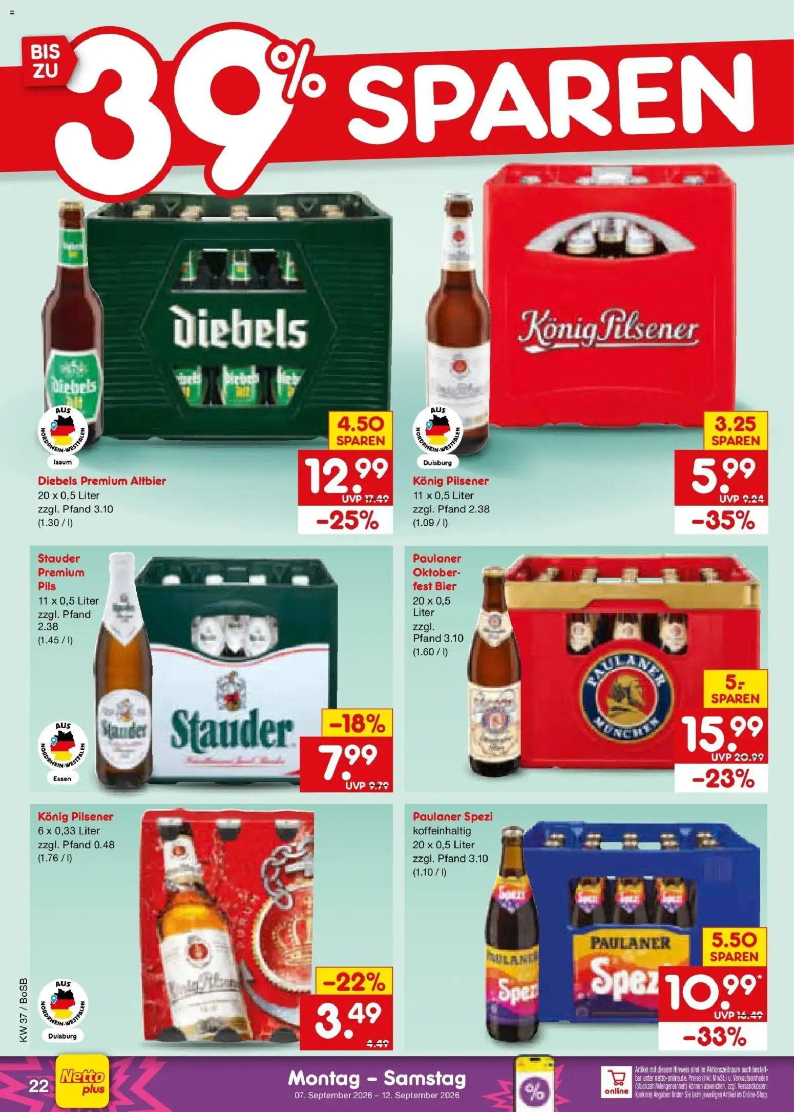 Netto Marken-Discount Prospekt Bochum – gültig ab 07.09.2026 | Seite: 32 | Produkte: Bier, Pils, Diebels, Paulaner