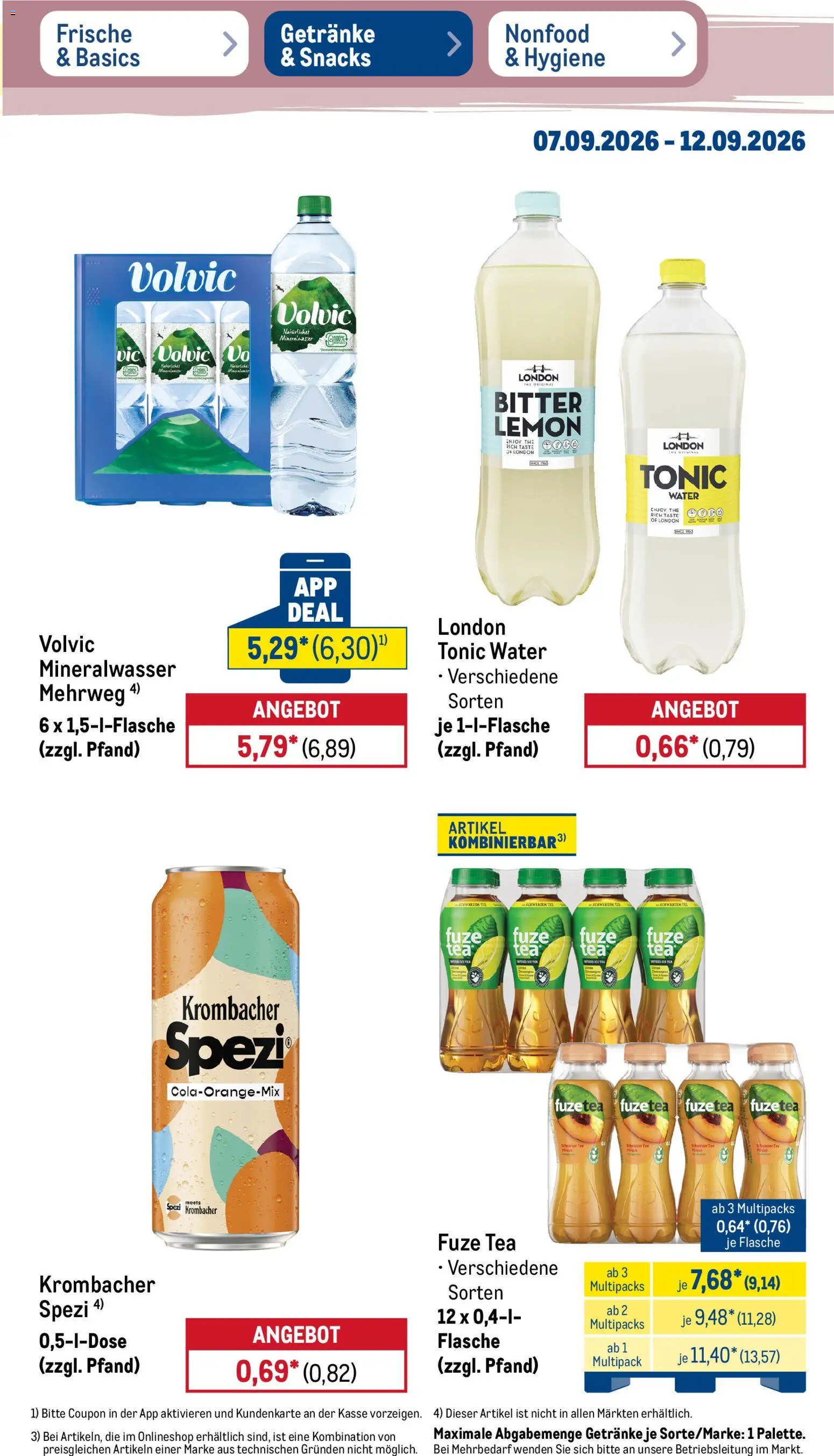 Metro Prospekt – gültig ab 07.09.2026 | Seite: 27 | Produkte: Mineralwasser, Krombacher, Tee, Volvic