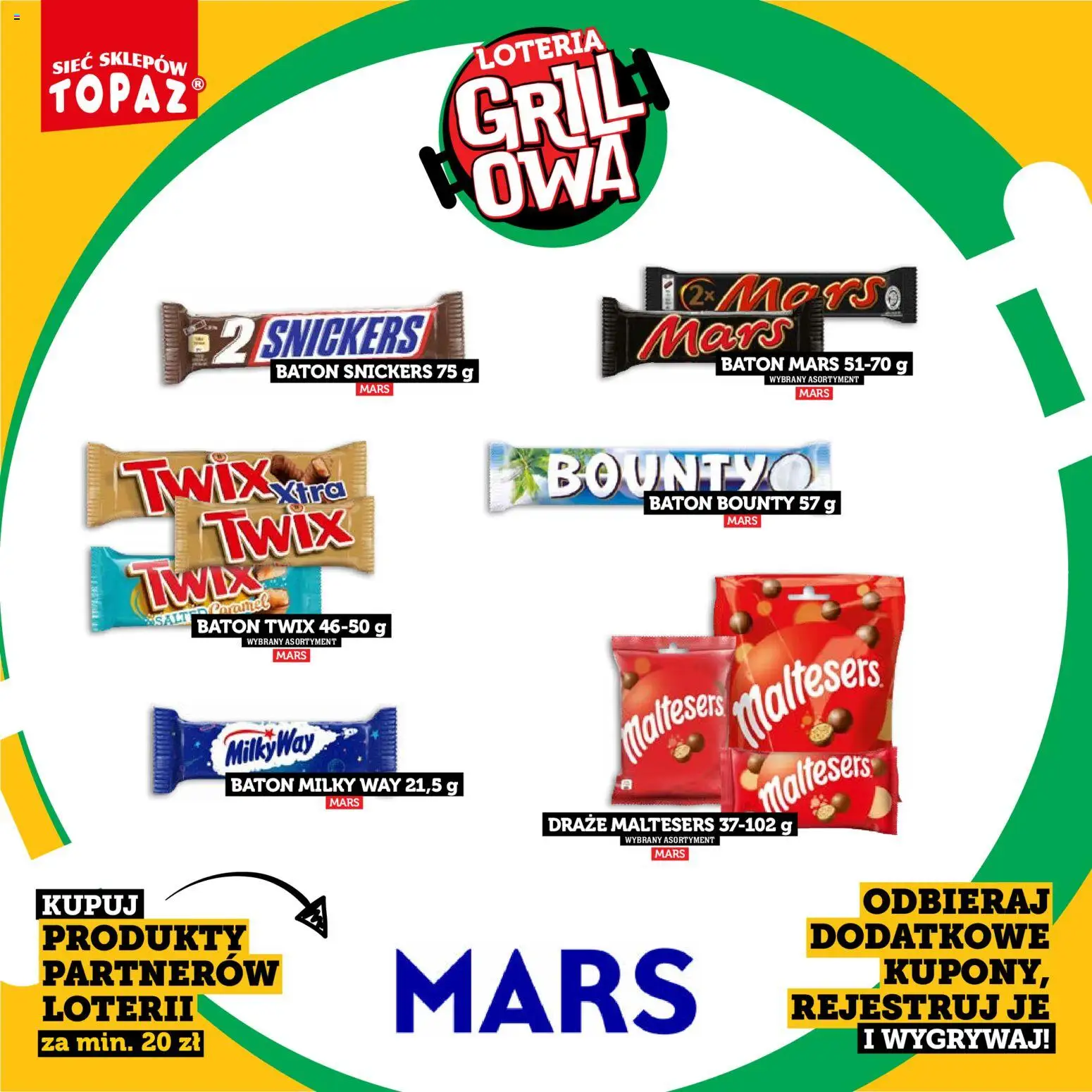 Topaz gazetka - Kupuj, Grilluj I Wygrywaj od 20.04.2026 | Strona: 34 | Produkty: Maltesers, Grill, Baton