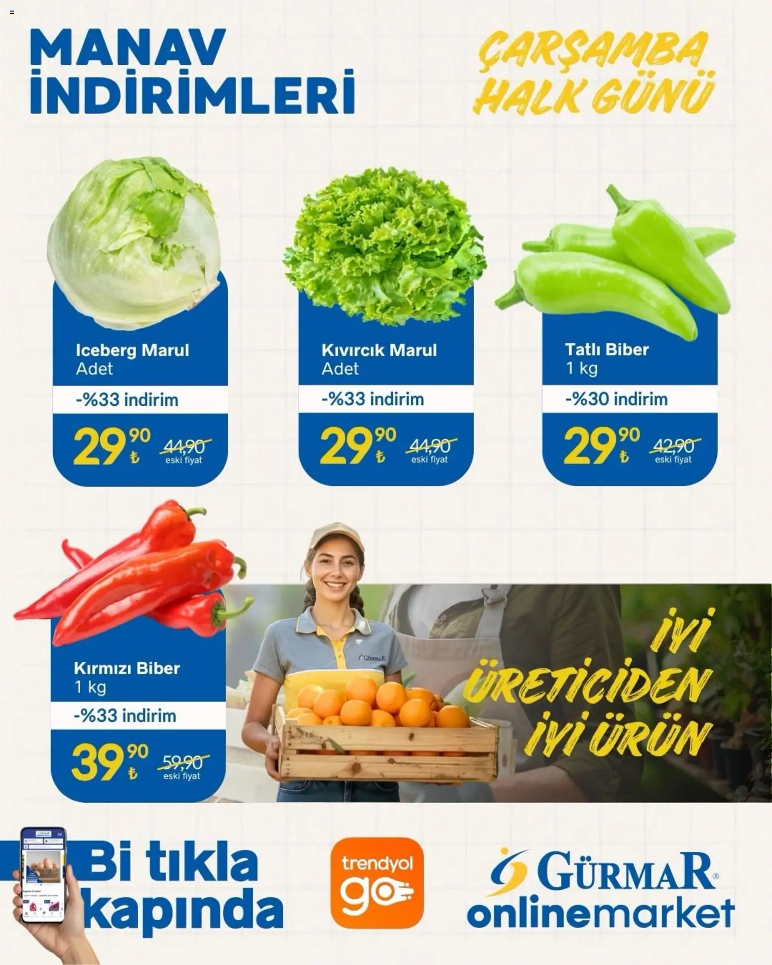 Gürmar - Manav İndirimleri - 17.06.2026 tarihinden itibaren geçerlidir | Sayfa: 2 | Ürünler: Biber, Kırmızı biber, Marul