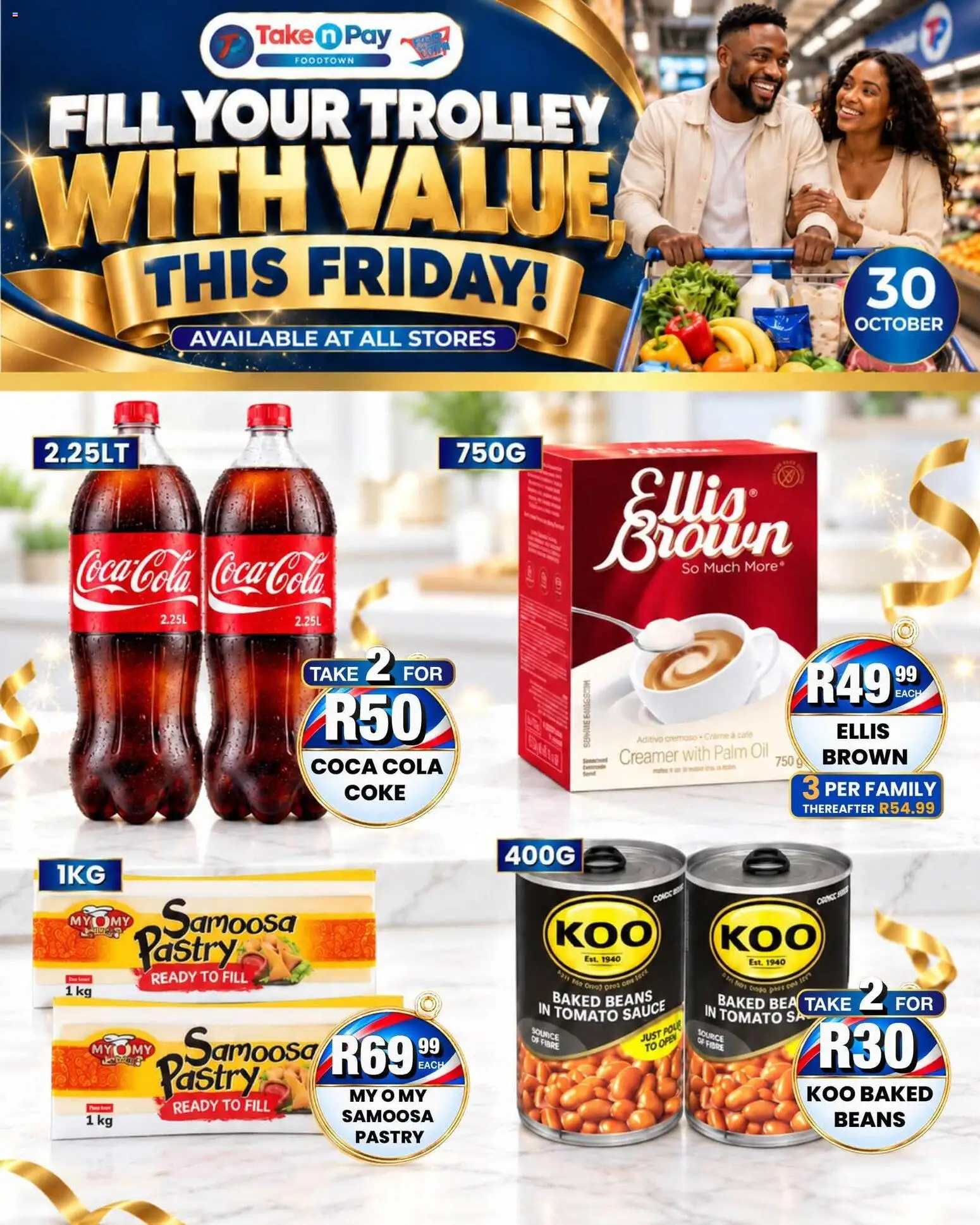 New Take n Pay catalogue – valid from 30/10/2026 | Page: 1 | Products: Baked beans, Tomato sauce, Sauce, Pastry