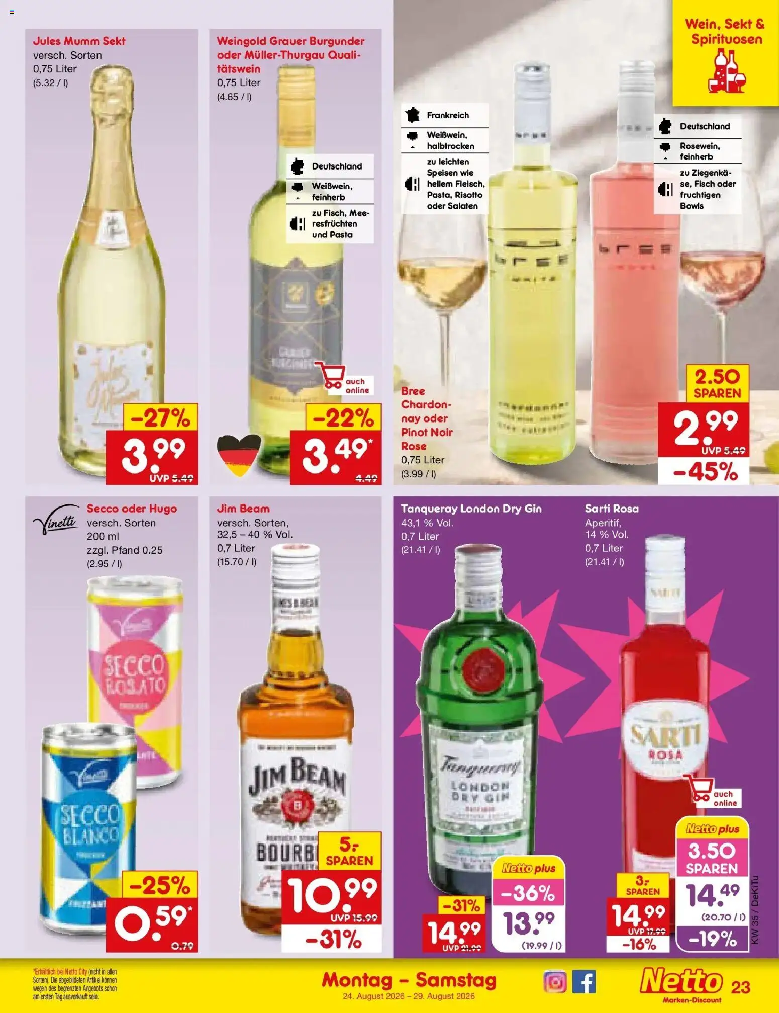 Netto Marken-Discount Prospekt Bad Friedrichshall (ab 24.08.2026) » Angebote | Seite: 35 | Produkte: Mumm sekt, Sekt, Jules mumm, Fisch