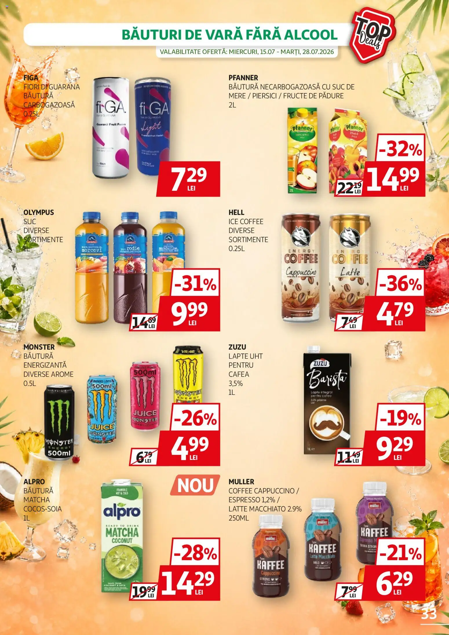 Noul catalog Auchan – valabil de la 15.07.2026 | Pagină: 33 | Produse: Zuzu, Alpro, Fructe de pădure, Cappuccino