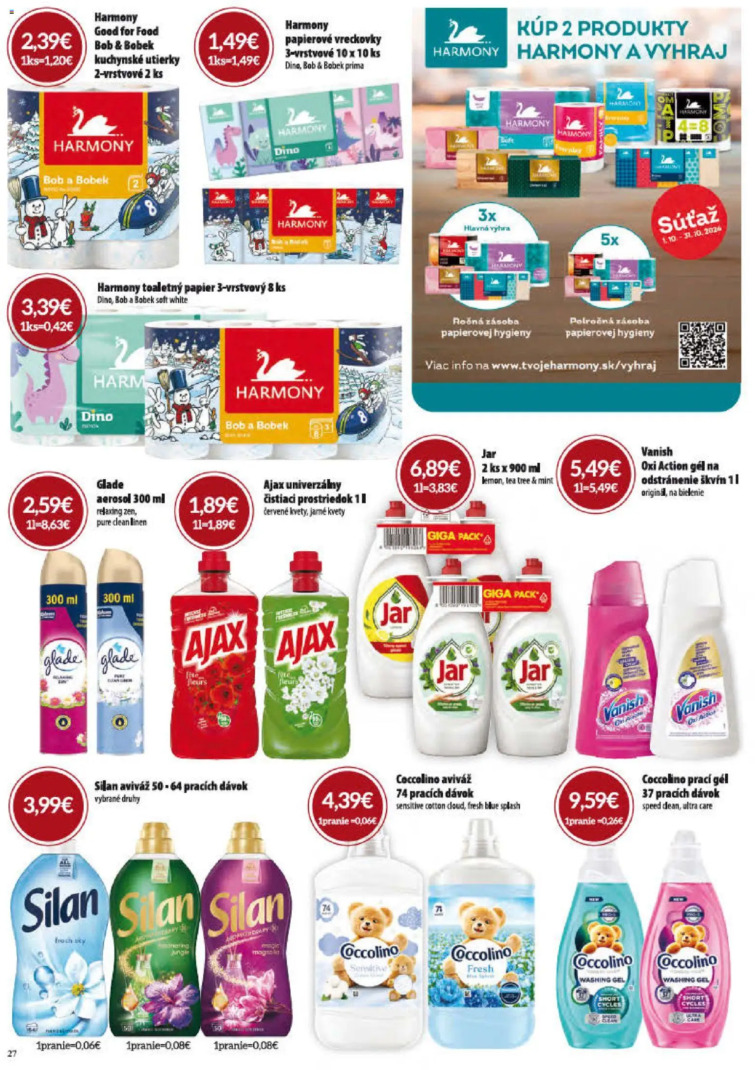 Nové CBA Verex akcie – leták je platný od 01.10.2026 | Strana: 27 | Produkty: Toaletný papier, Aviváž, Vreckovky, Utierky