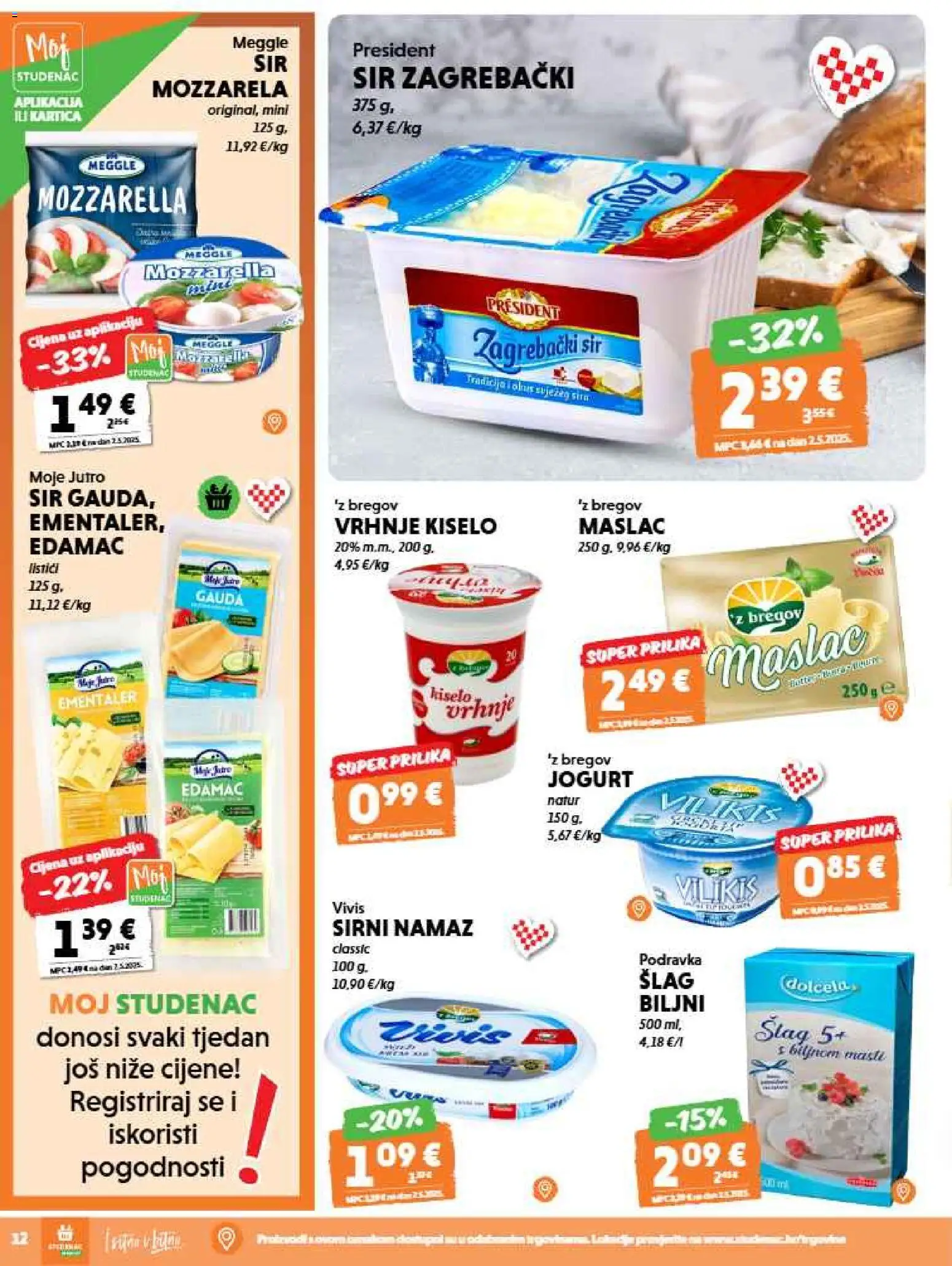 Studenac katalog | vrijedi od 12.08.2026 | Stranica: 12 | Proizvodi: Mozzarella, Maslac, Jogurt, Podravka