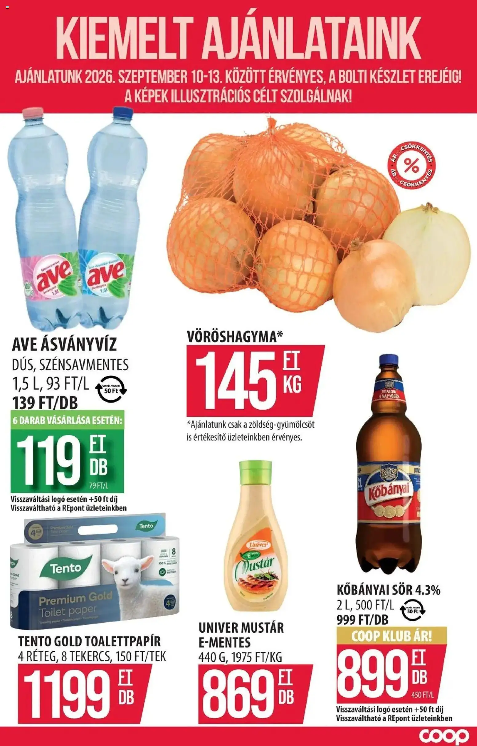COOP Szolnok akciós újság Debrecen - 2026.09.10. -tól/töl > akció, lapozható szórólap 🛍️ | Oldal: 4 | Termékek: Kőbányai sör, Tento, Univer, Mustár
