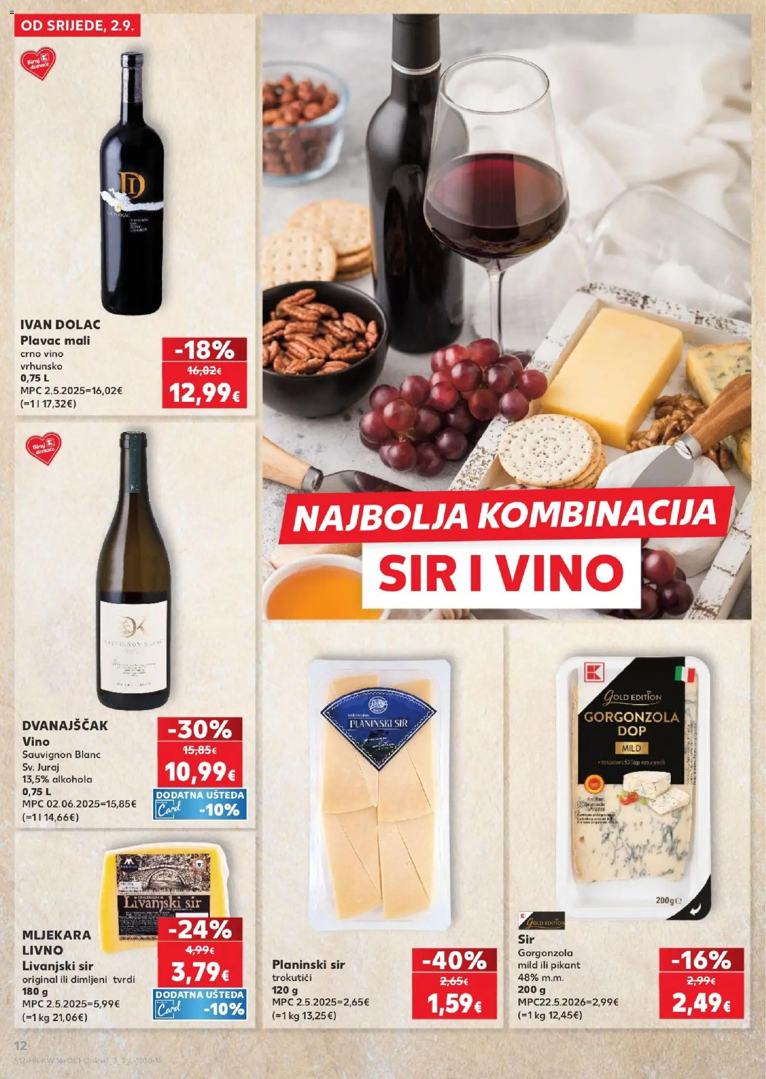 Kaufland katalog | vrijedi od 02.09.2026 | Stranica: 12 | Proizvodi: Gorgonzola, Sir, Vino, Crno vino