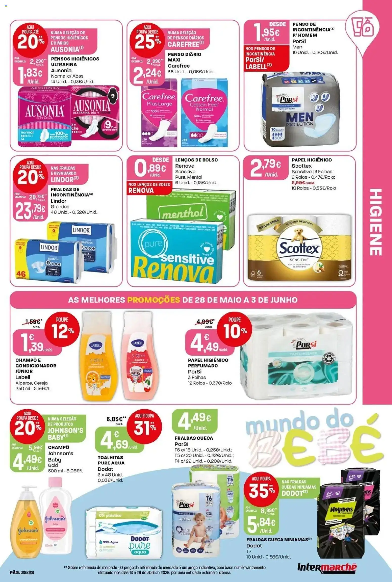 Intermarché - Isto é que são preços BAIXOS │ válido de 28.05.2026 | Página: 25 | Produtos: Pensos higiénicos, Base, Cereja, Cuecas
