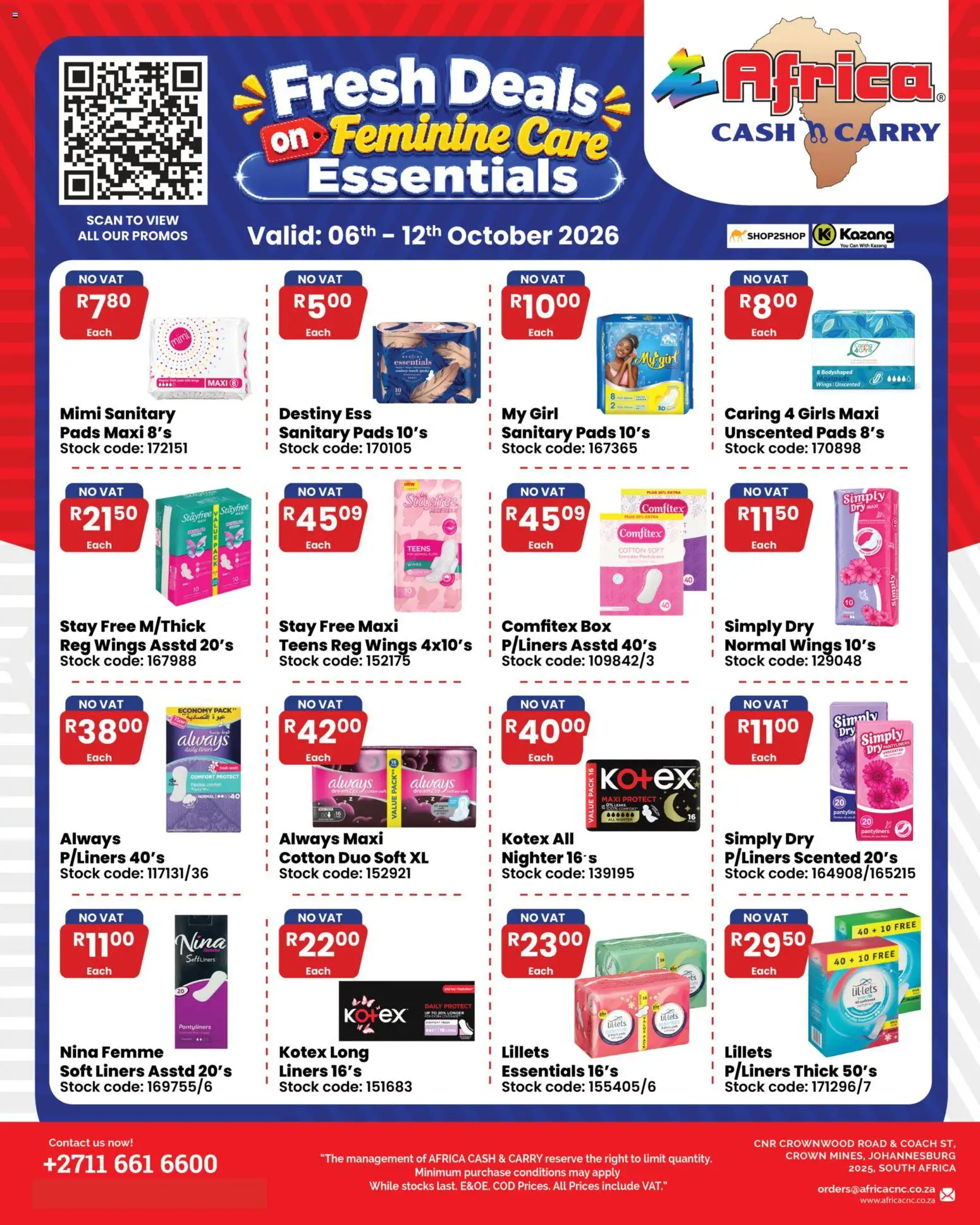 New Africa Cash & Carry catalogue – valid from 06/10/2026 | Page: 1 | Products: Box, Pads, Stock