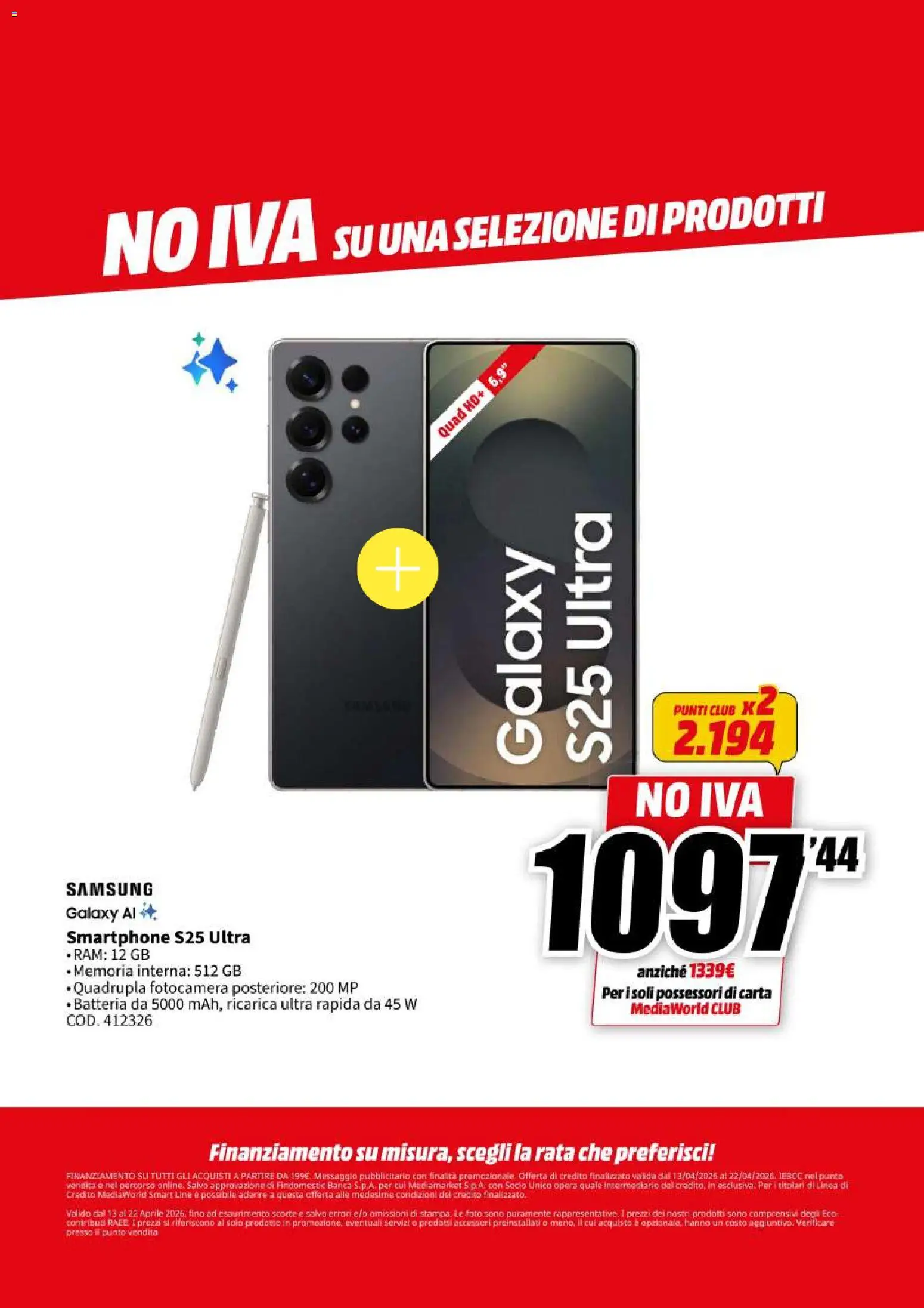 Volantino Media World del 13.04.2026 | Pagina: 69 | Prodotti: Samsung Galaxy, Smartphone, Fotocamera, Samsung