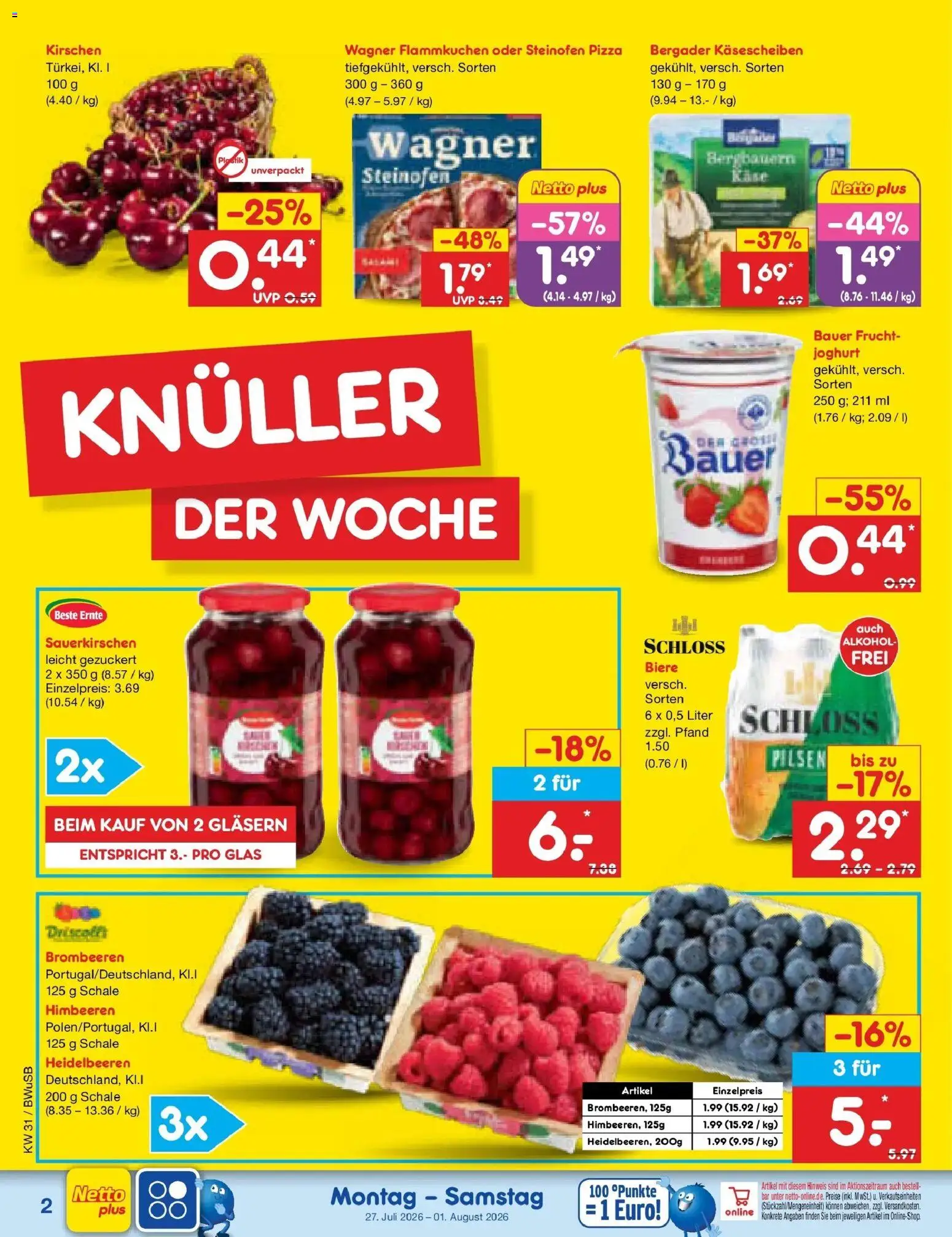 Netto Marken-Discount Prospekt Bielefeld – gültig ab 27.07.2026 | Seite: 2 | Produkte: Himbeeren, Joghurt, Kirschen, Pizza