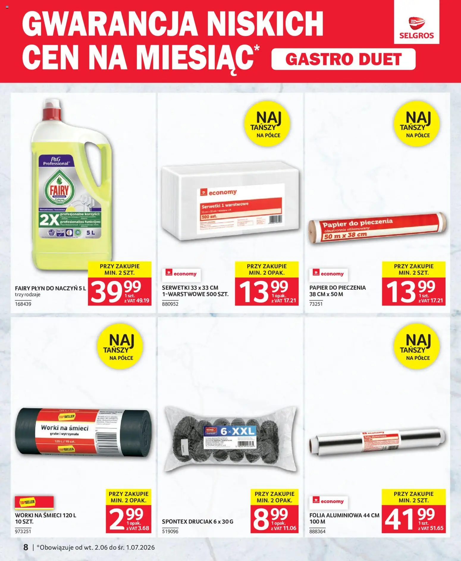 Selgros cash&carry gazetka - Gastro Duet od 02.06.2026 | Strona: 8 | Produkty: Papier do pieczenia, Fairy