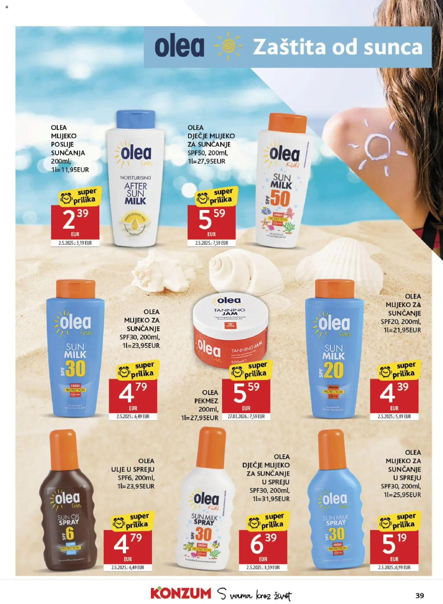 Konzum katalog | vrijedi od 27.05.2026 | Stranica: 39 | Proizvodi: Pekmez, Mlijeko, Ulje, Mlijeko za sunčanje