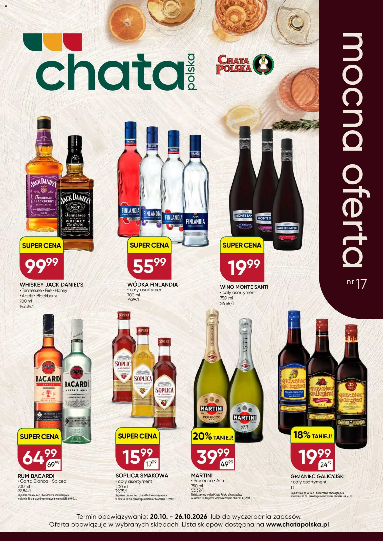Chata Polska gazetka - Mocna Oferta od 20.10.2026 | Strona: 1 | Produkty: Martini, Rum Bacardi, Grzaniec galicyjski, Wódka