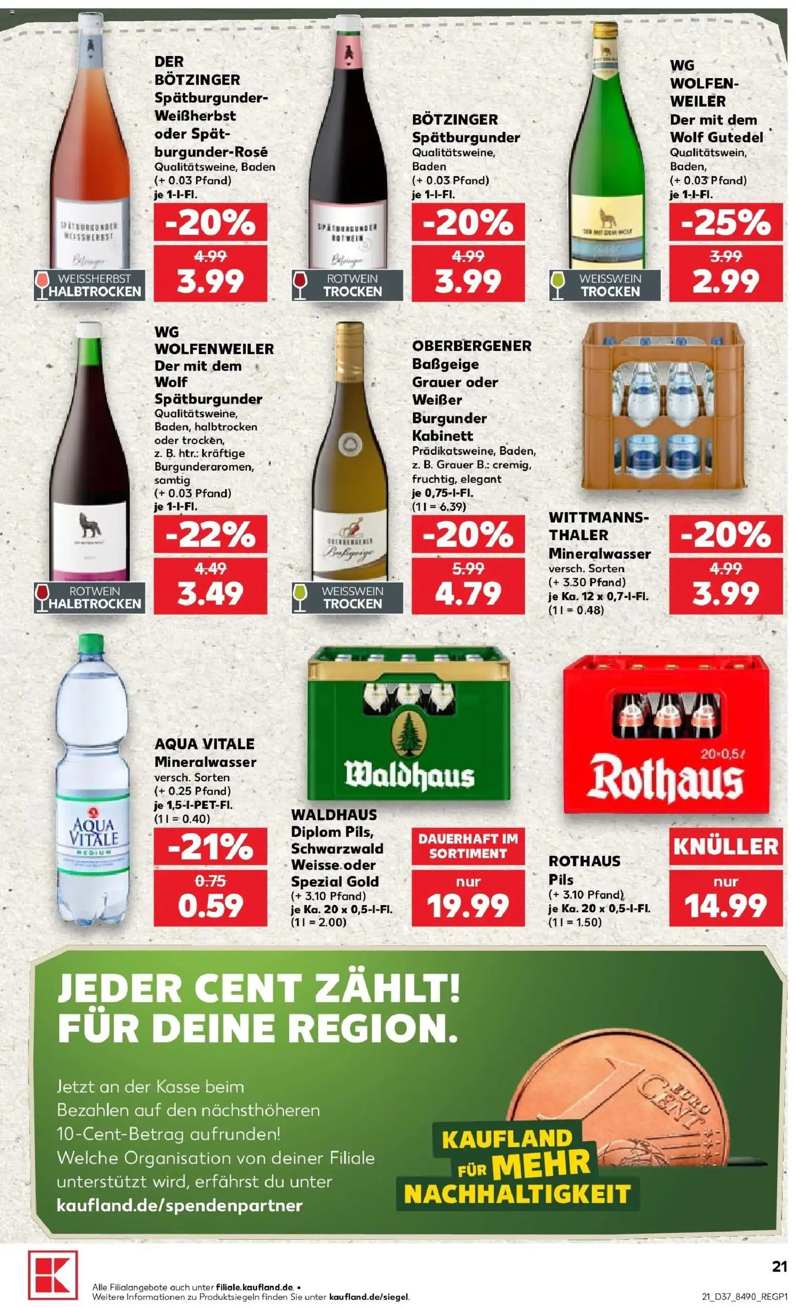 Prospekt Kaufland ab 10.09.2026 » Angebote Online zum Blättern | Seite: 21 | Produkte: Weißwein, Rotwein, Pils, Mineralwasser